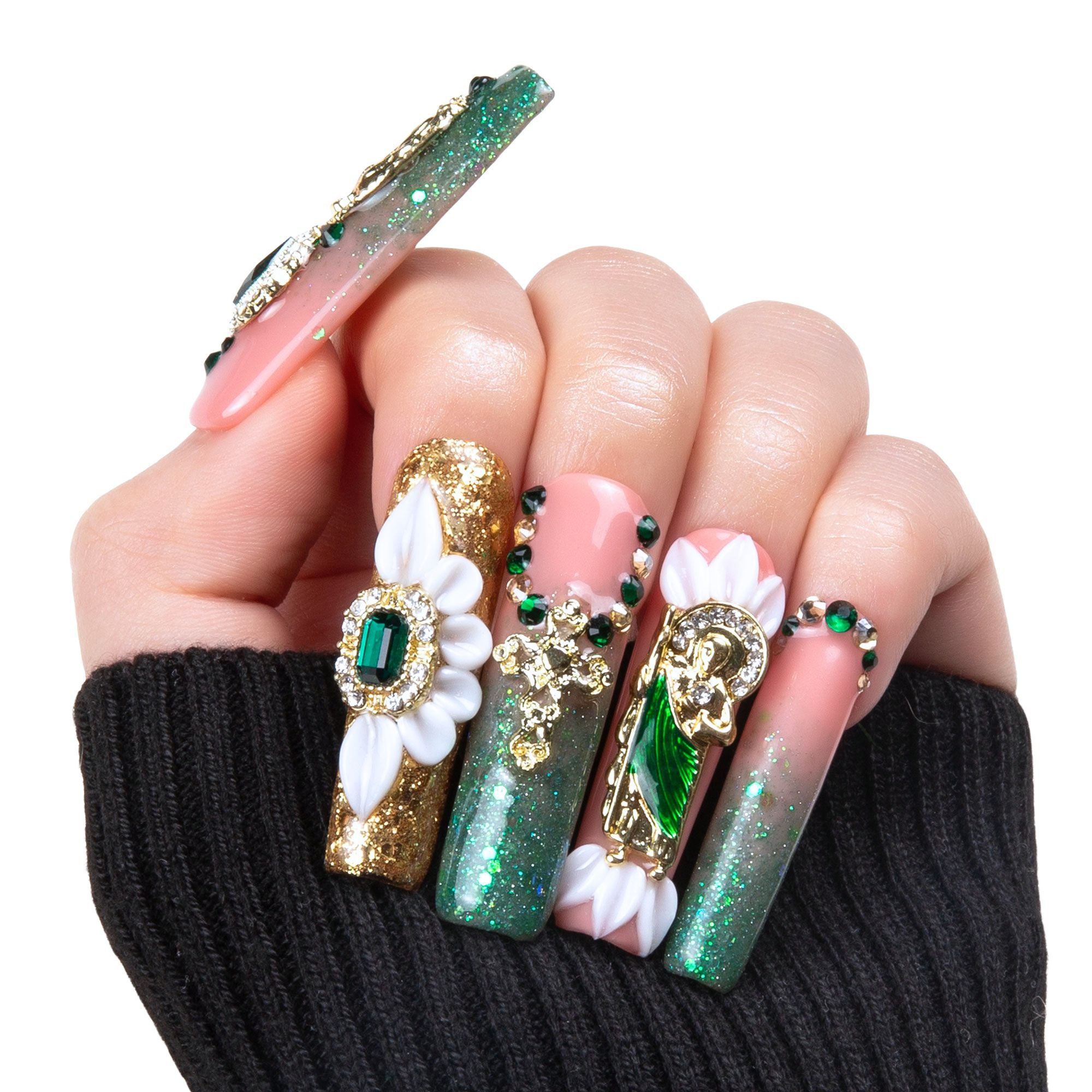 Green Enamel Handmade Nails H235