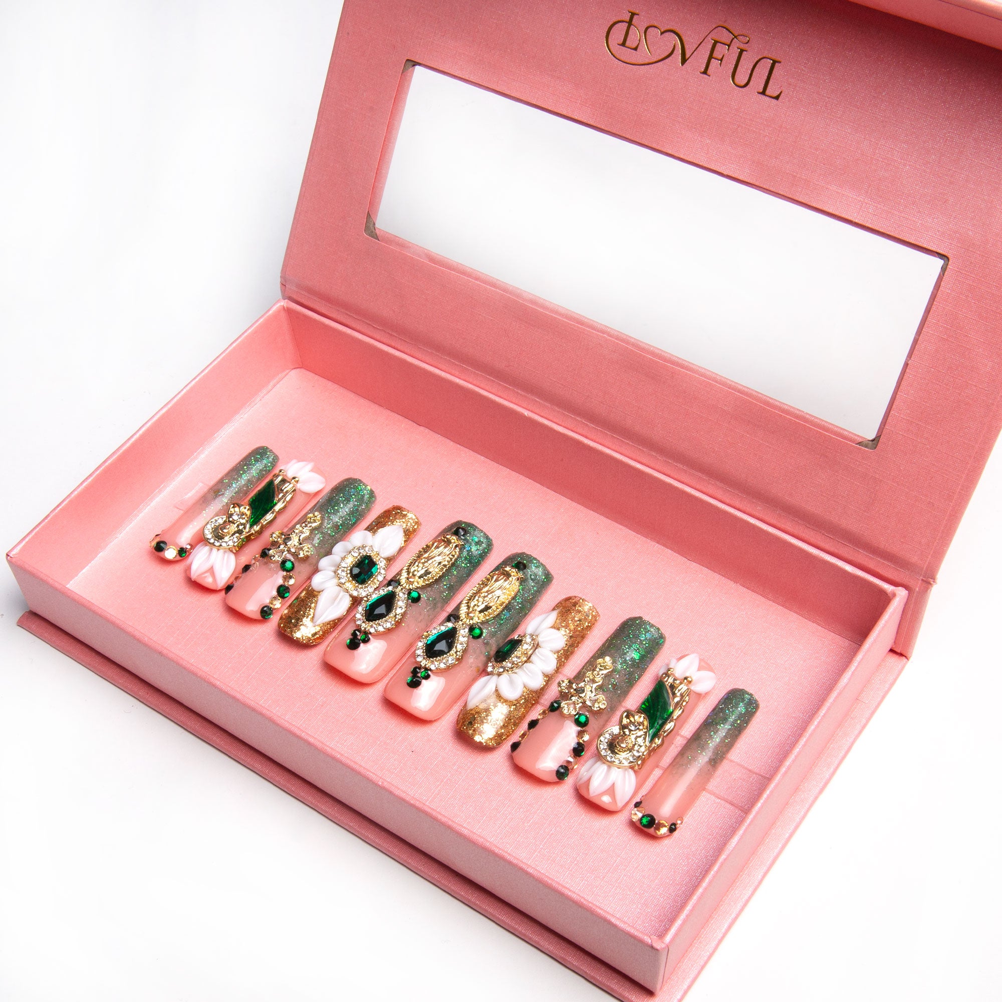 Green Enamel Handmade Nails H235