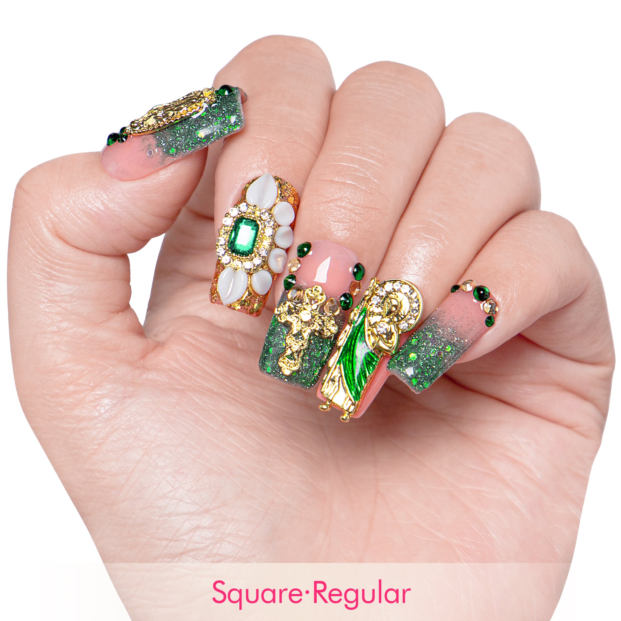 Green Enamel Handmade Nails H235