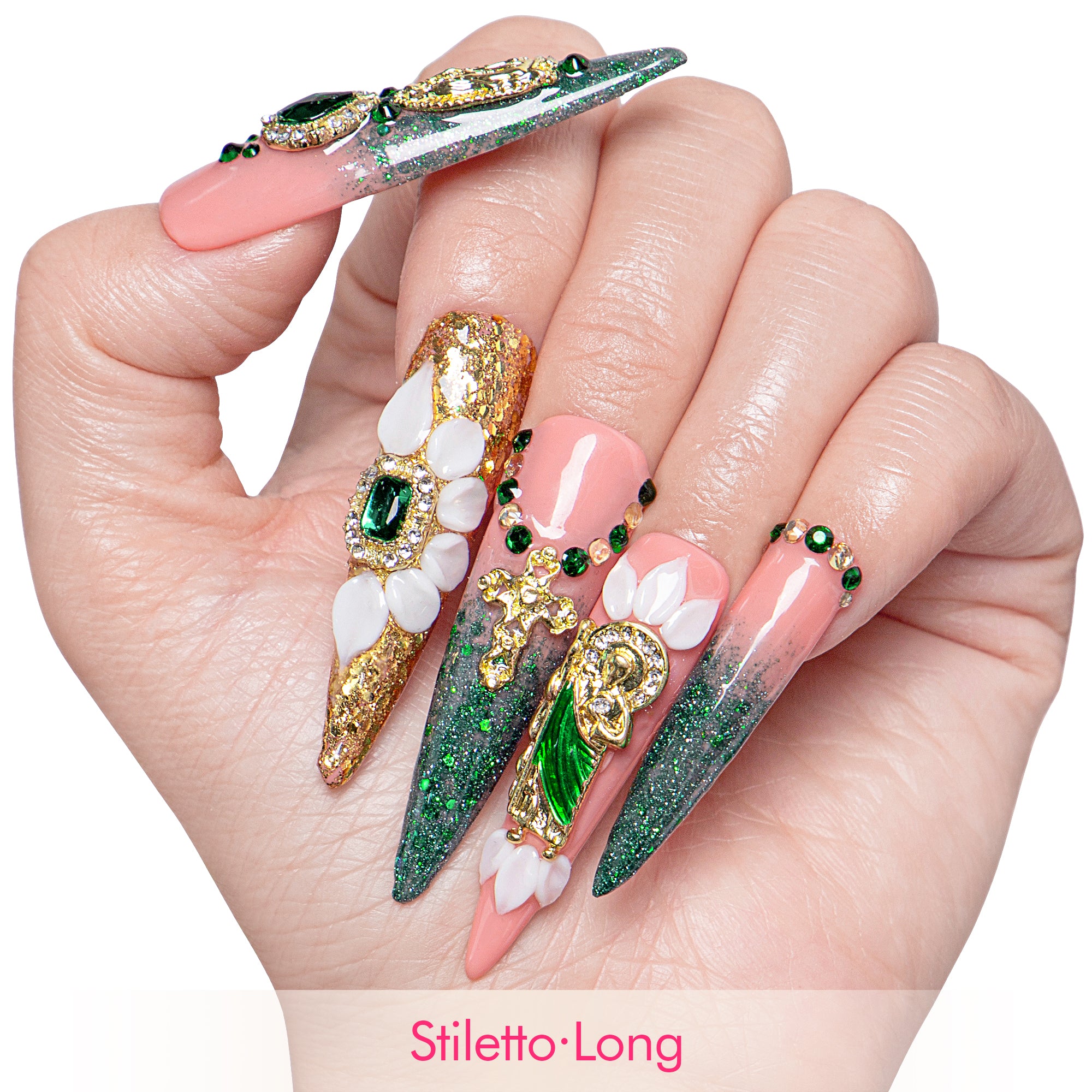 Green Enamel Handmade Nails H235