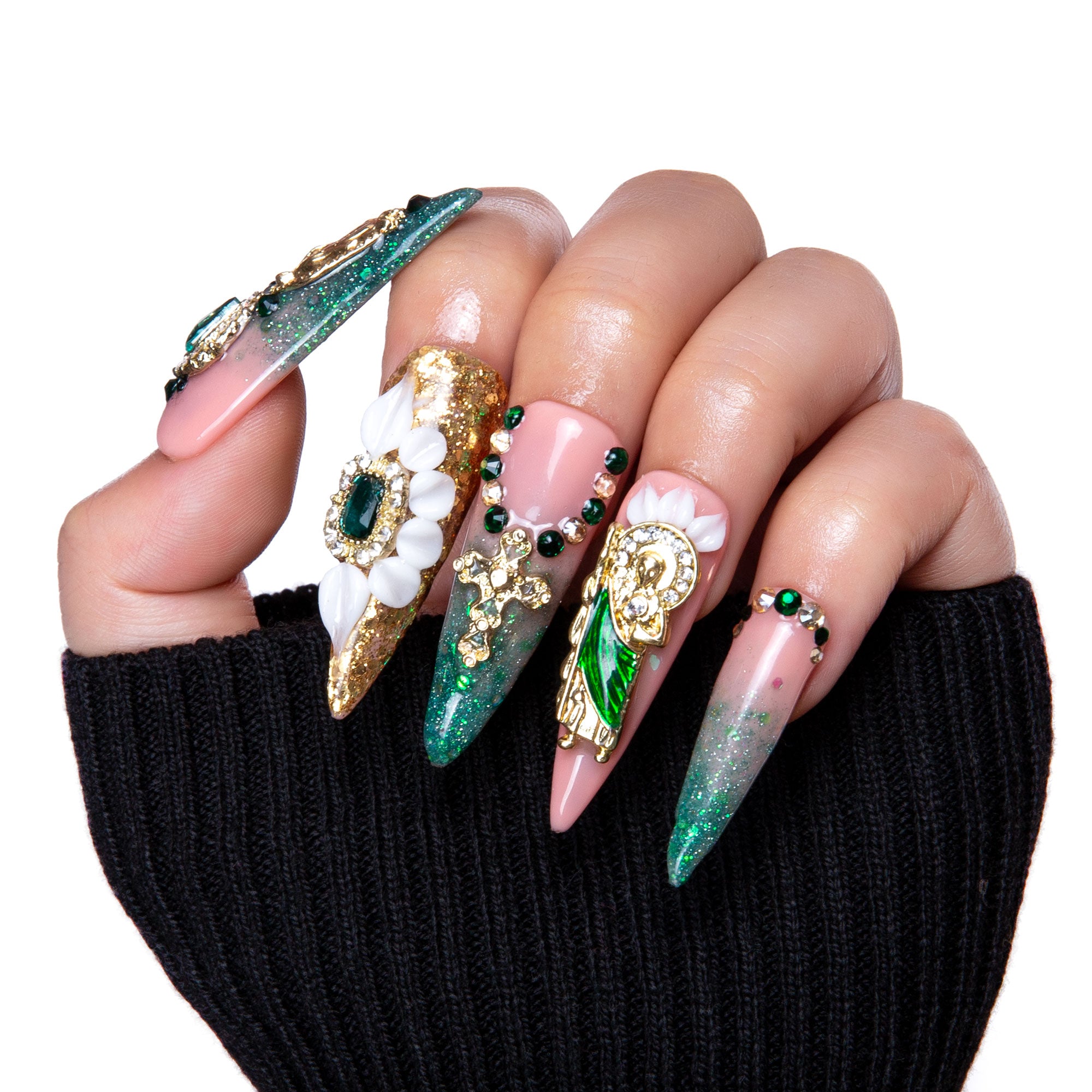 Green Enamel Handmade Nails H235