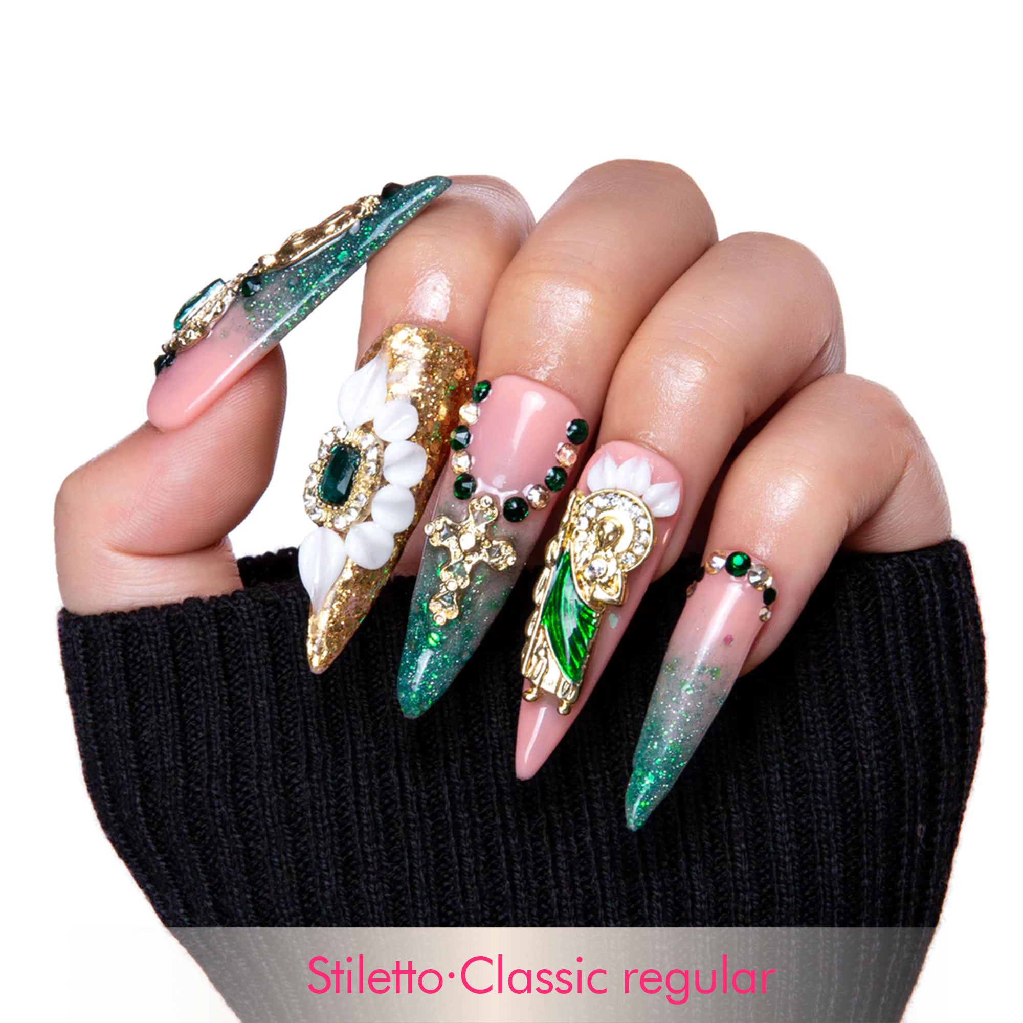 Green Enamel Handmade Nails H235