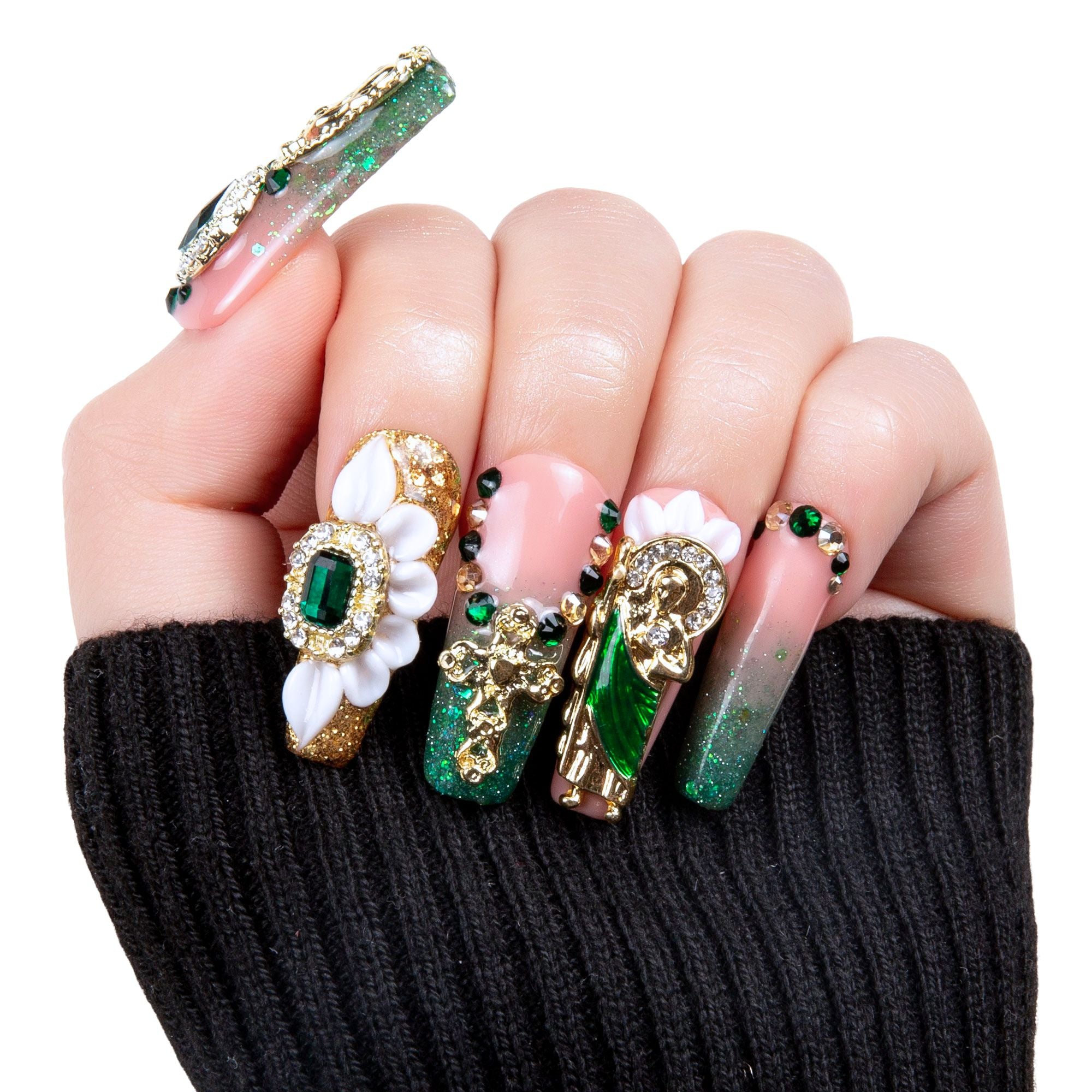 Green Enamel Handmade Nails H235