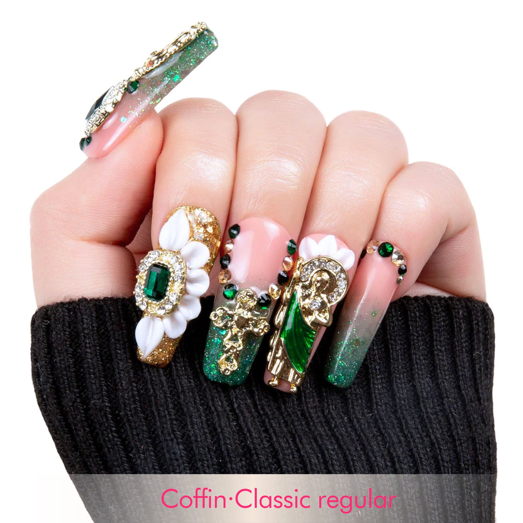Green Enamel Handmade Nails H235