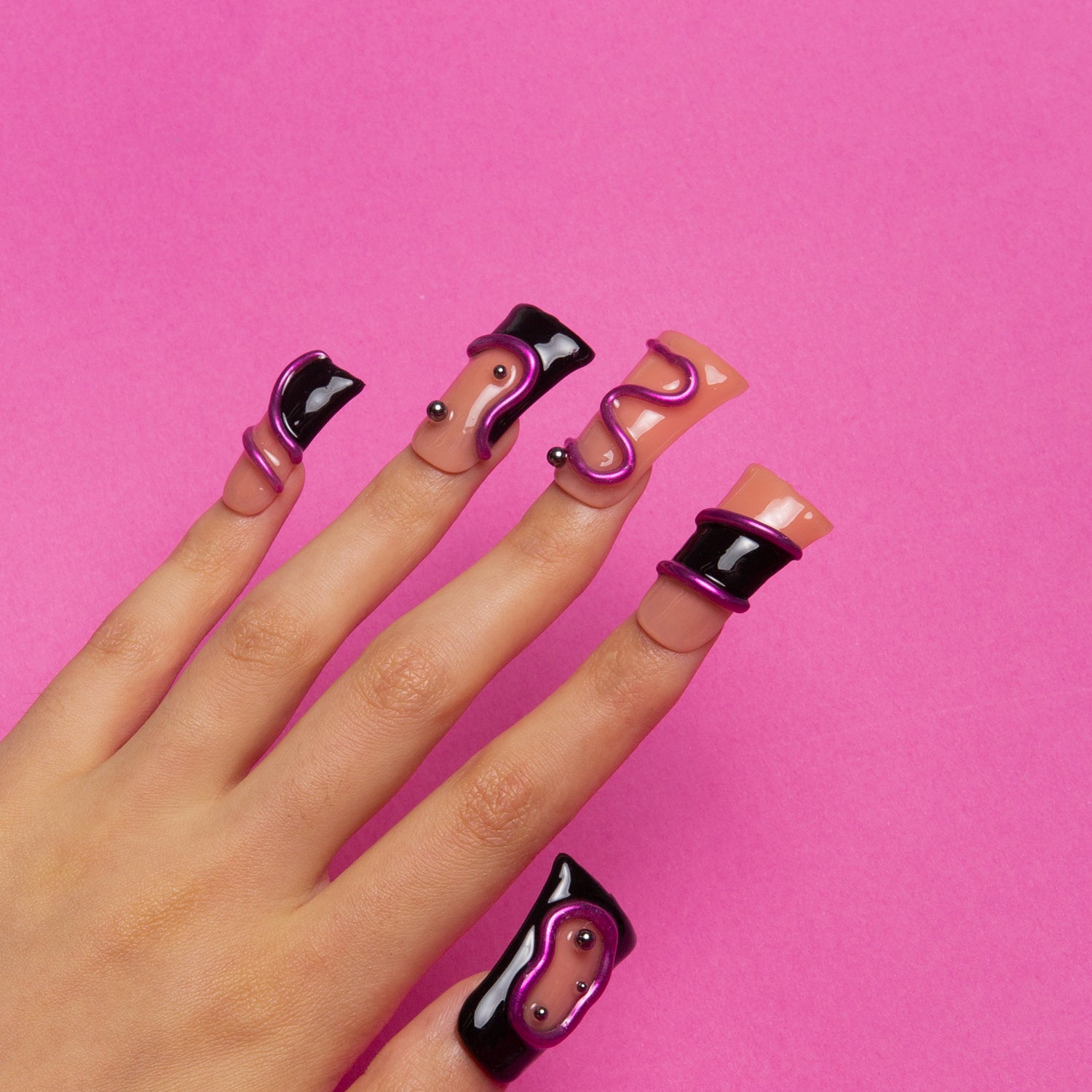 Black Pink Handmade Duck Nails H236