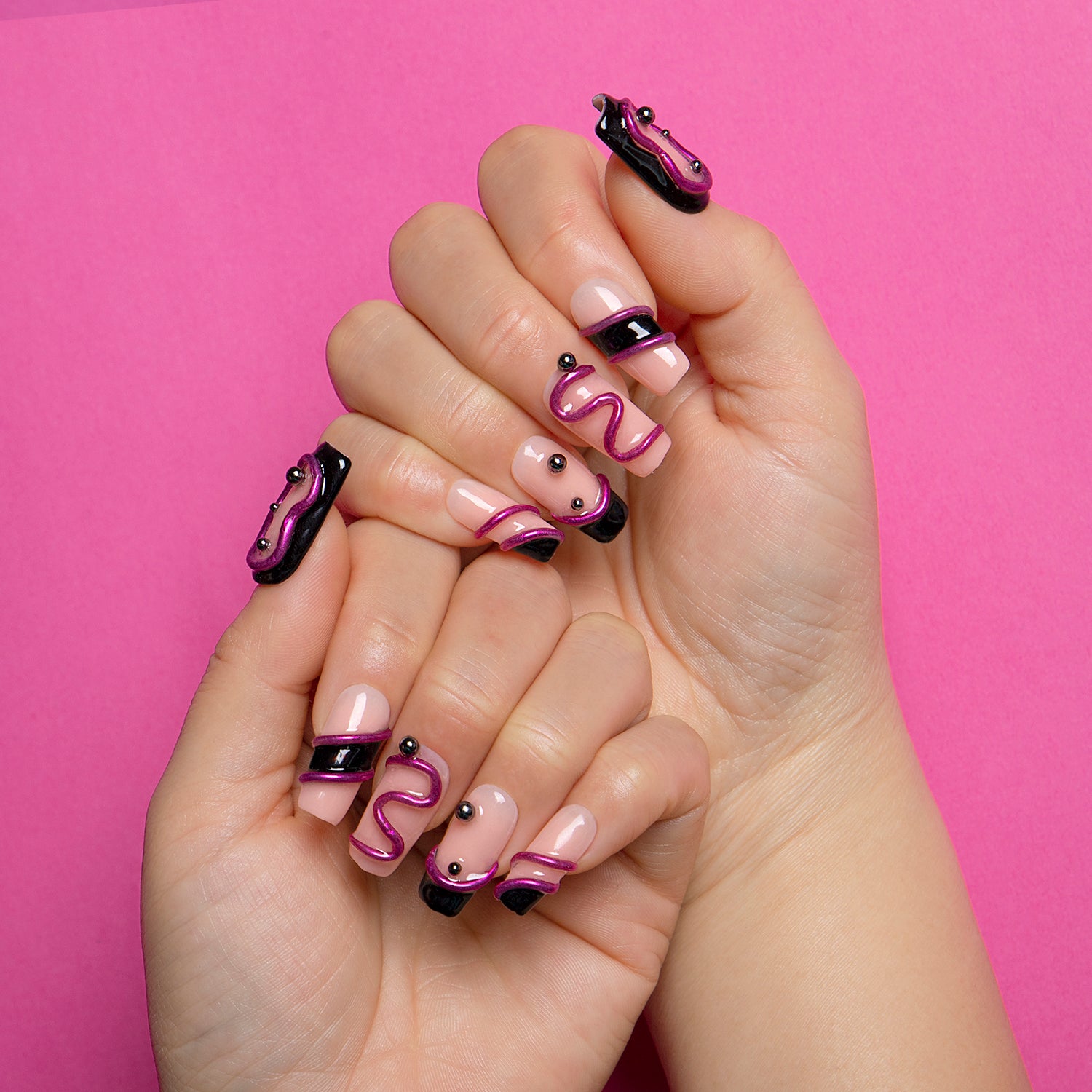 Black Pink Handmade Square Nails H236