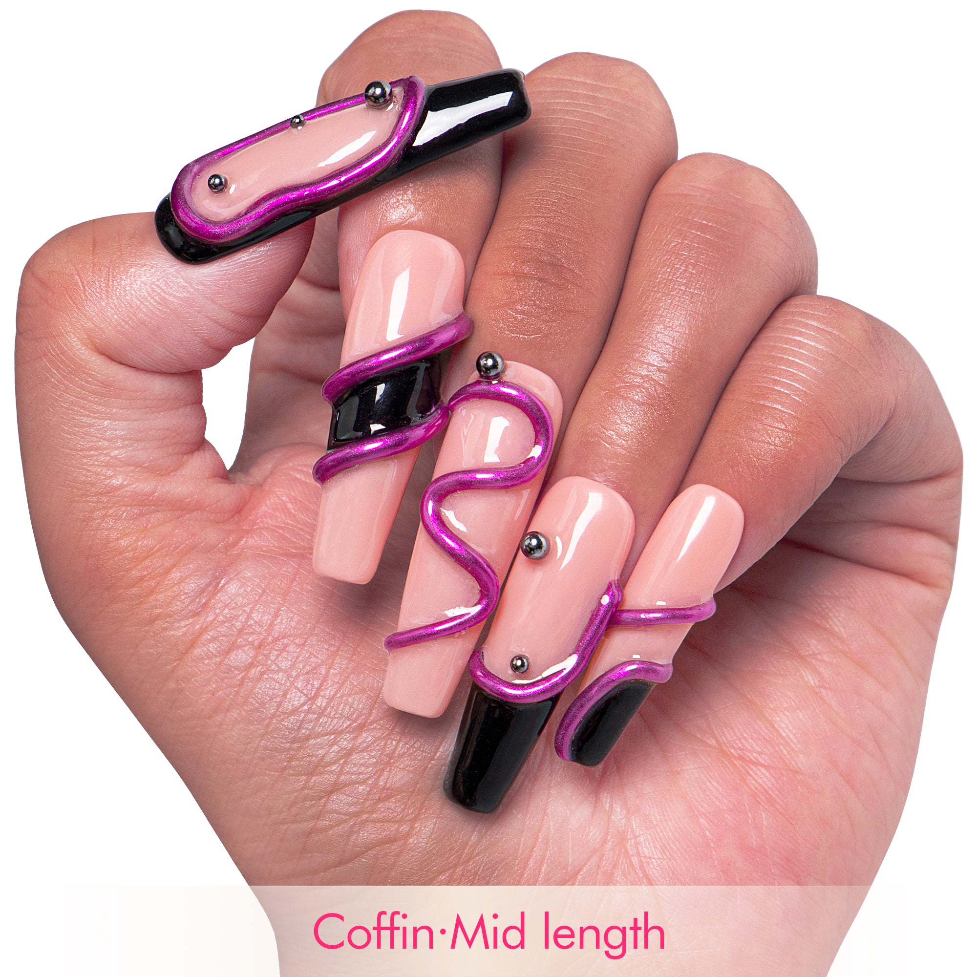 Black Pink Handmade Nails H236