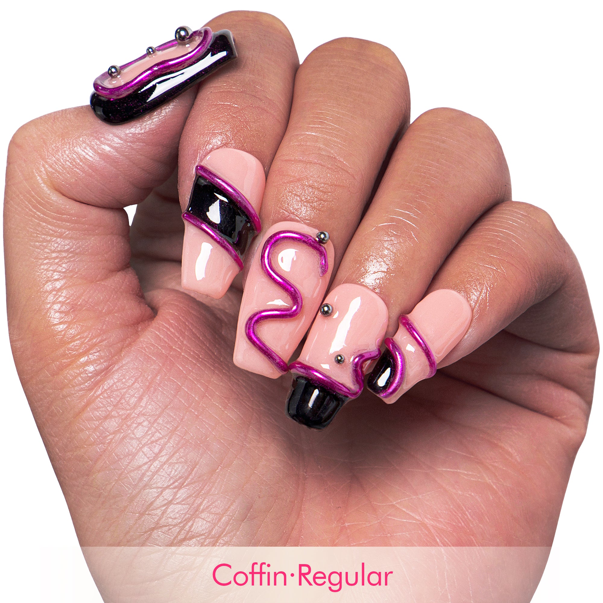 Black Pink Handmade Nails H236