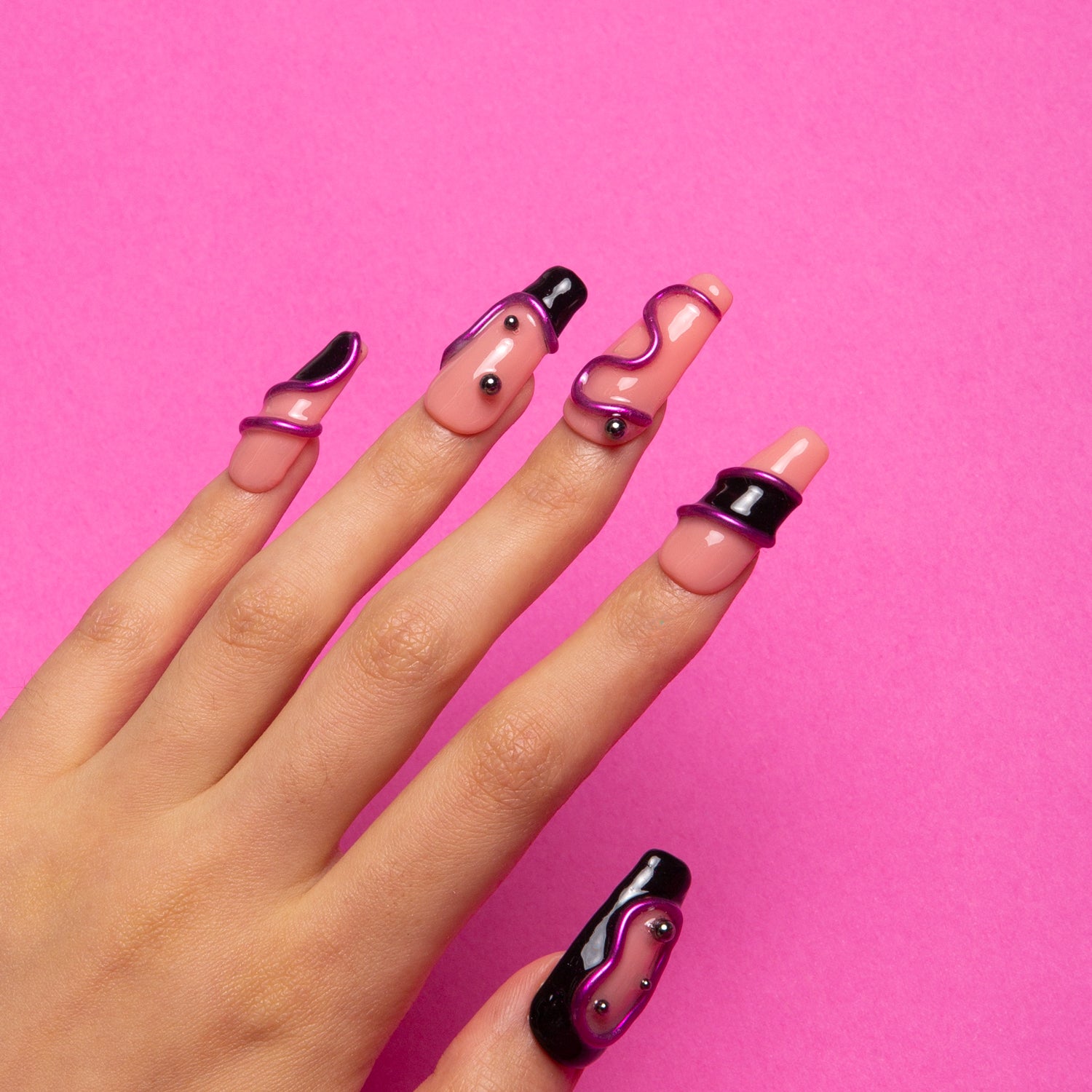 Black Pink Handmade Coffin Nails H236