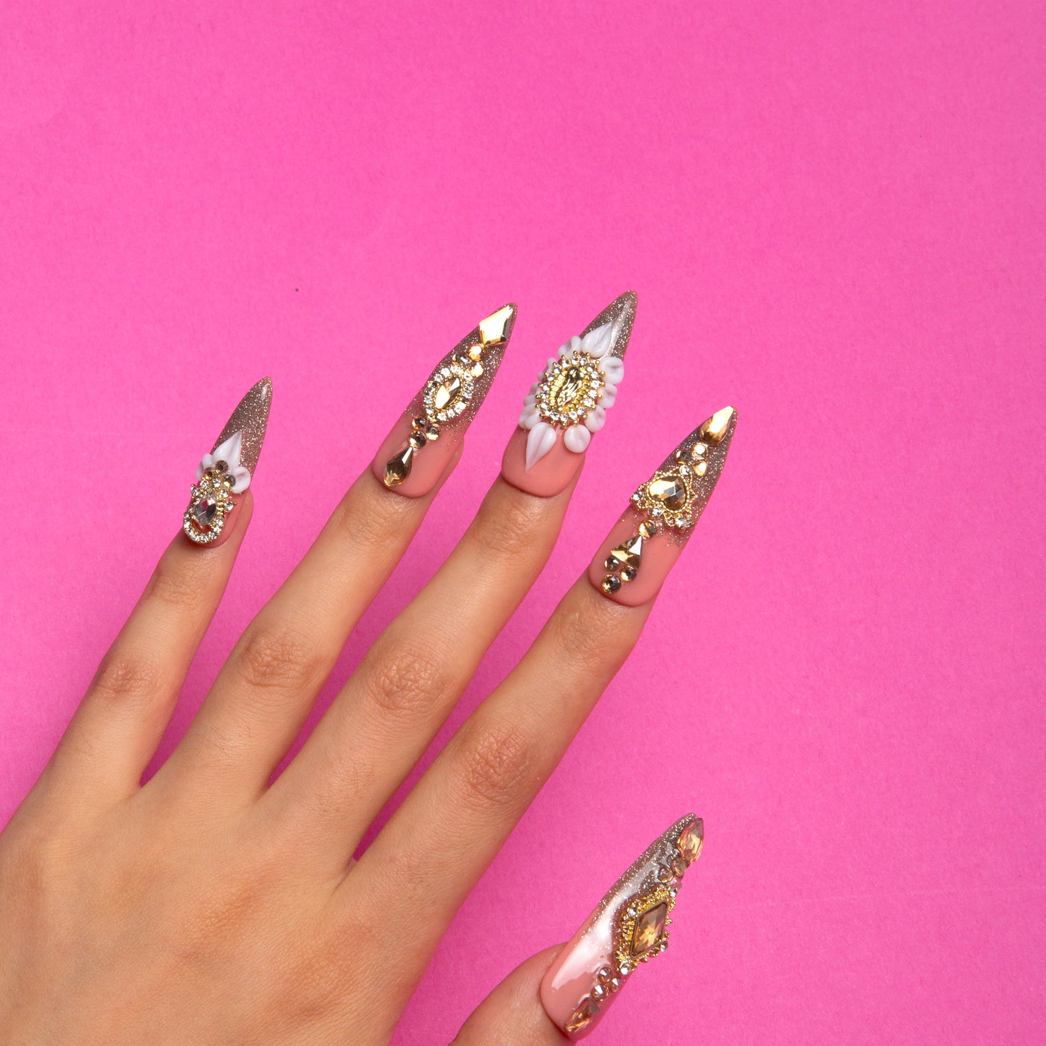 Champagne Gold Handmade Stiletto Nails H238