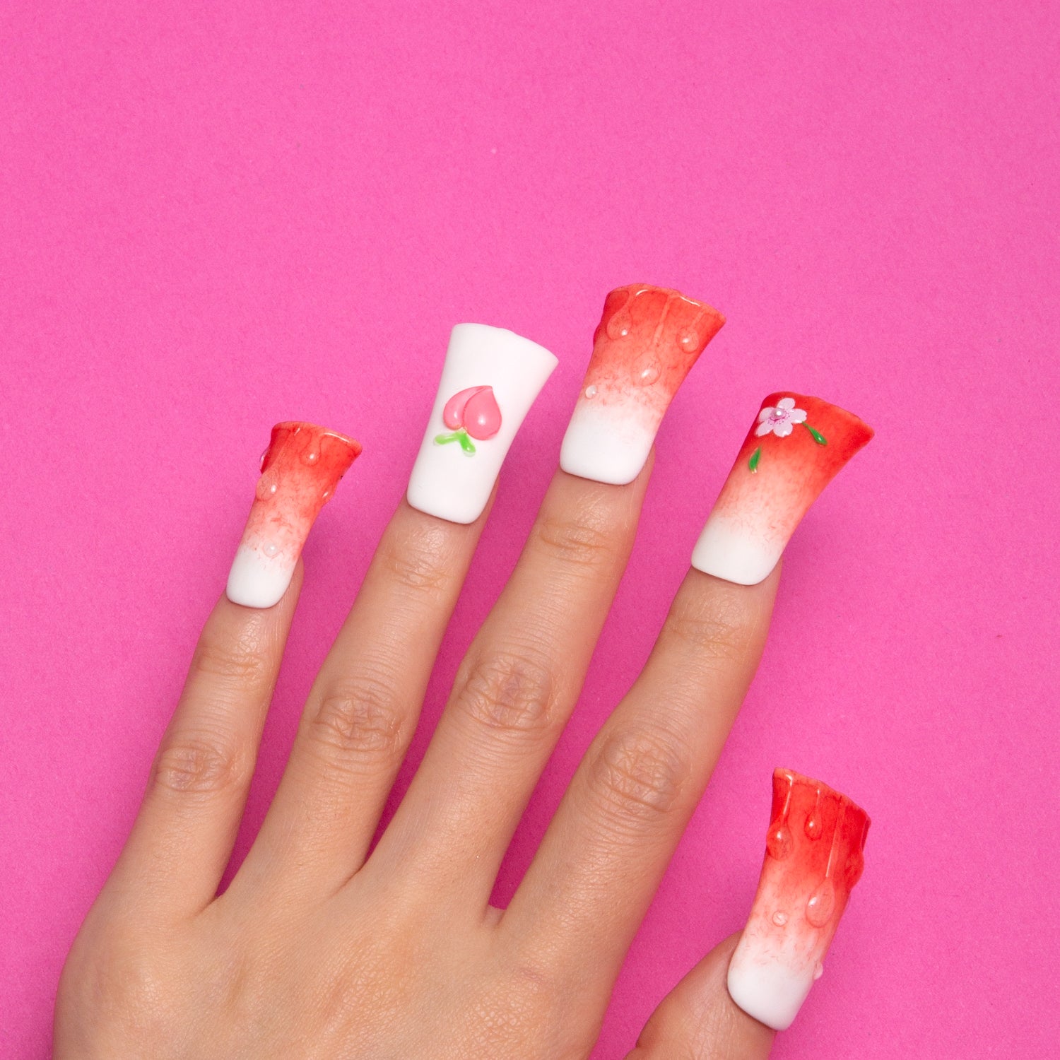 Sparkling Peach Handmade Duck Nails H247