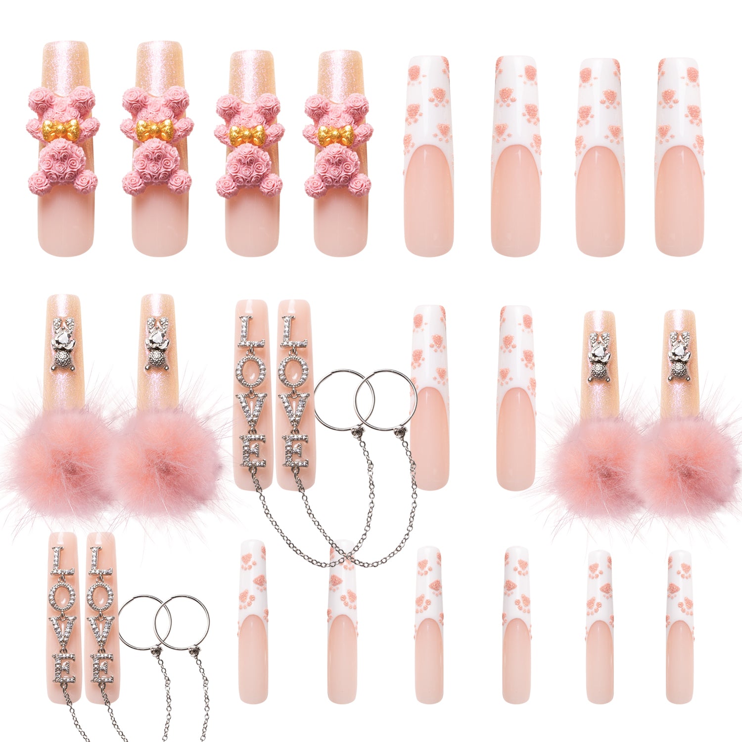 Rose Bear Handmade Nails 24pcs H251