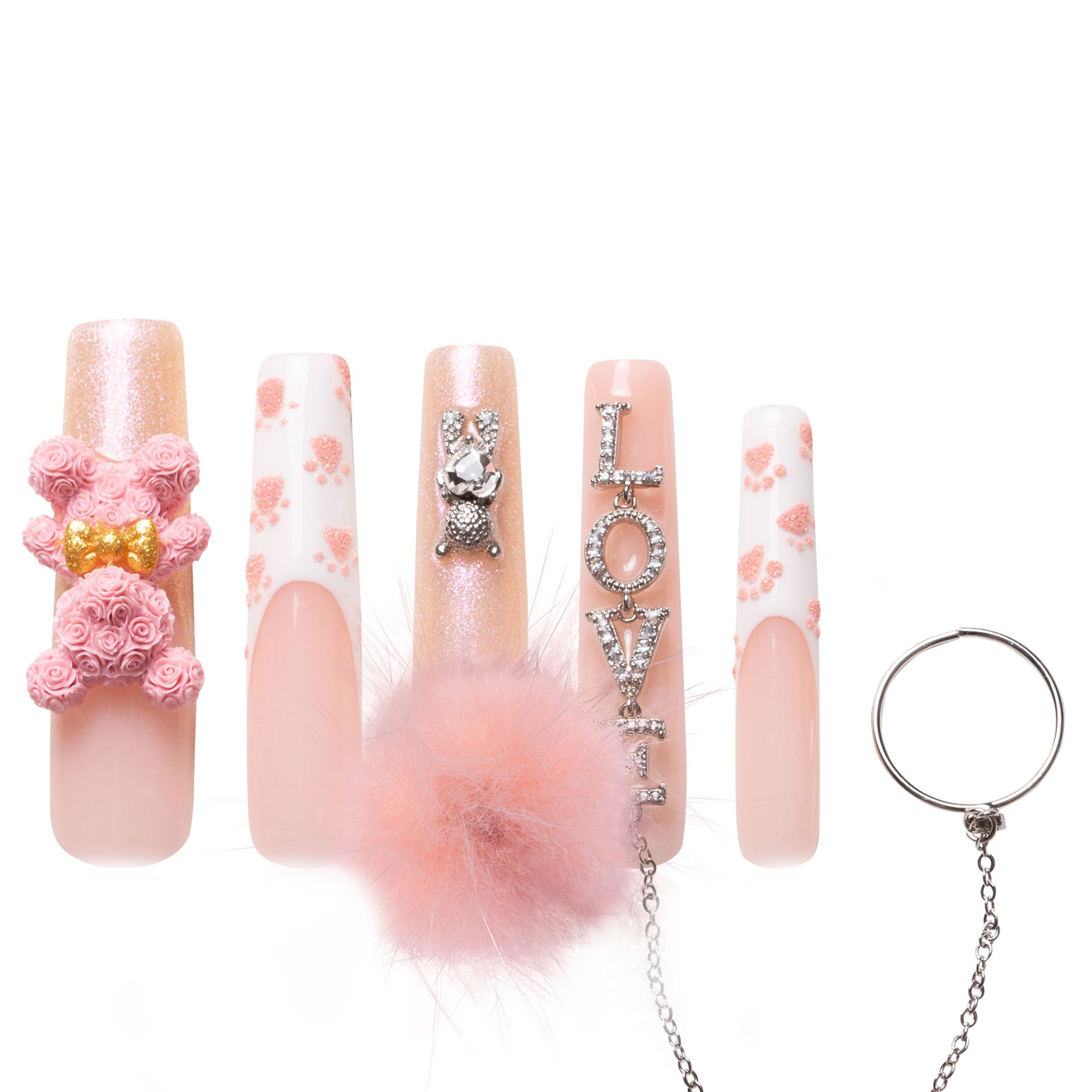 Rose Bear Handmade Nails H251