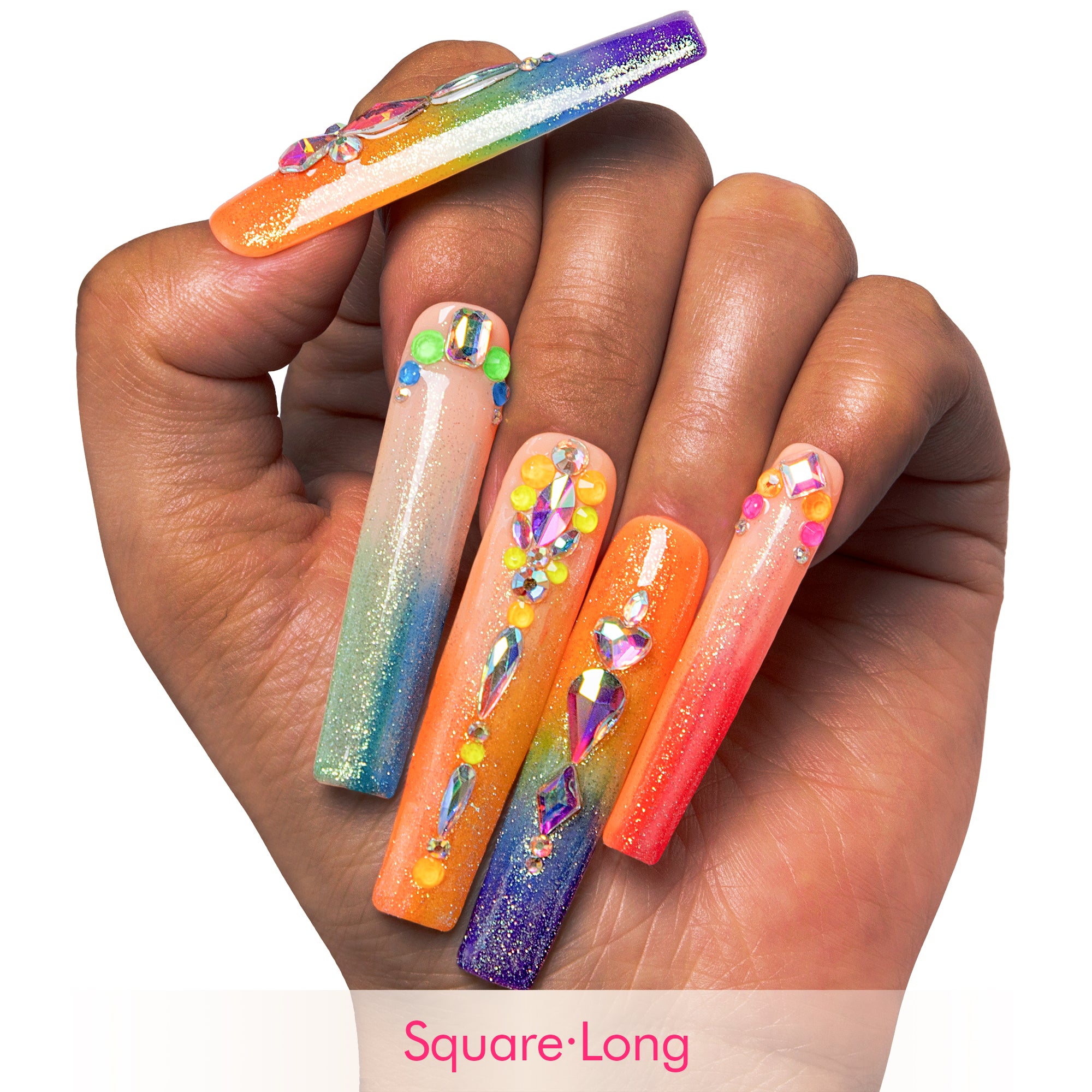 Rainbow Glass Handmade Nails H252