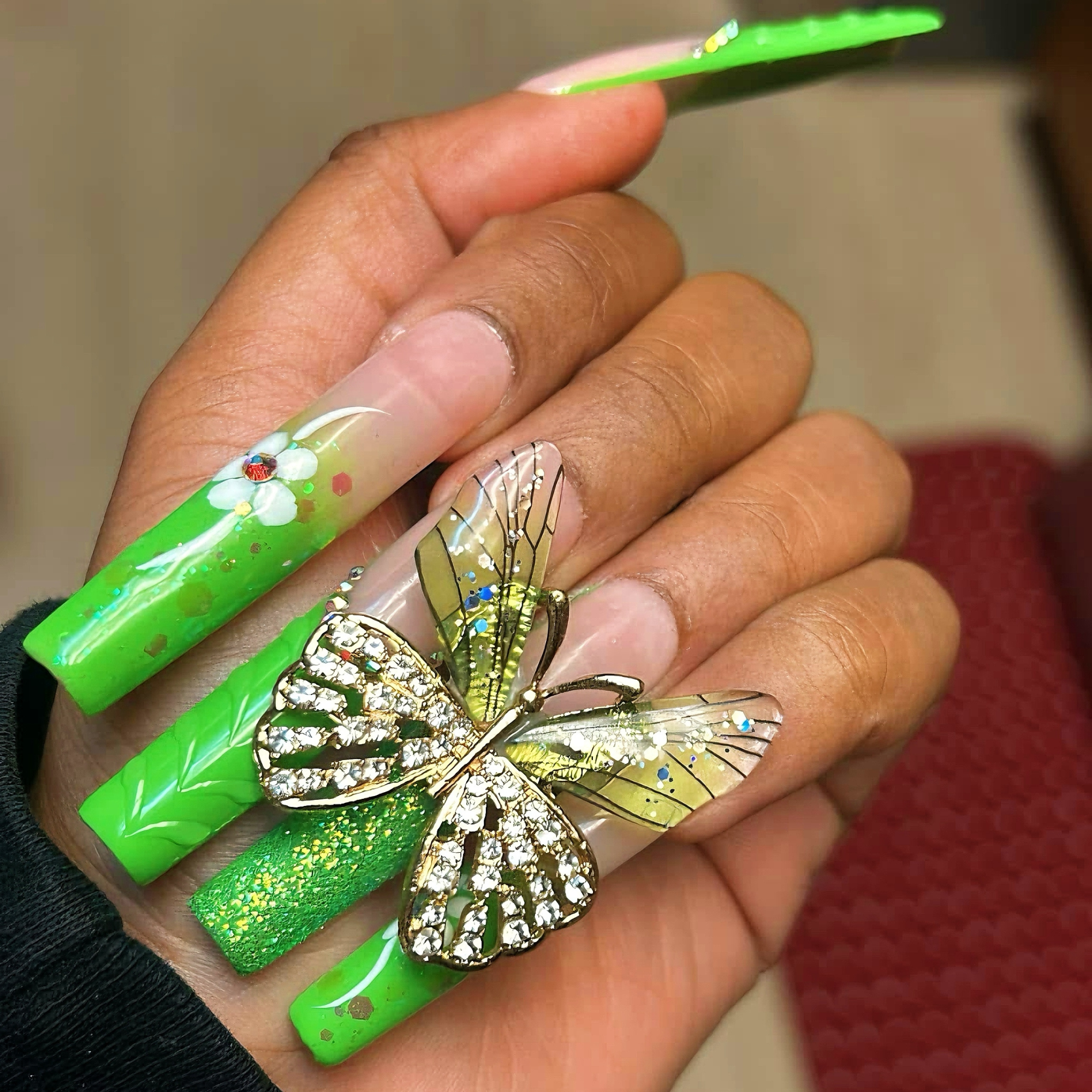 Flash Sale Butterfly Kiss Handmade Square Nails H255 RTS