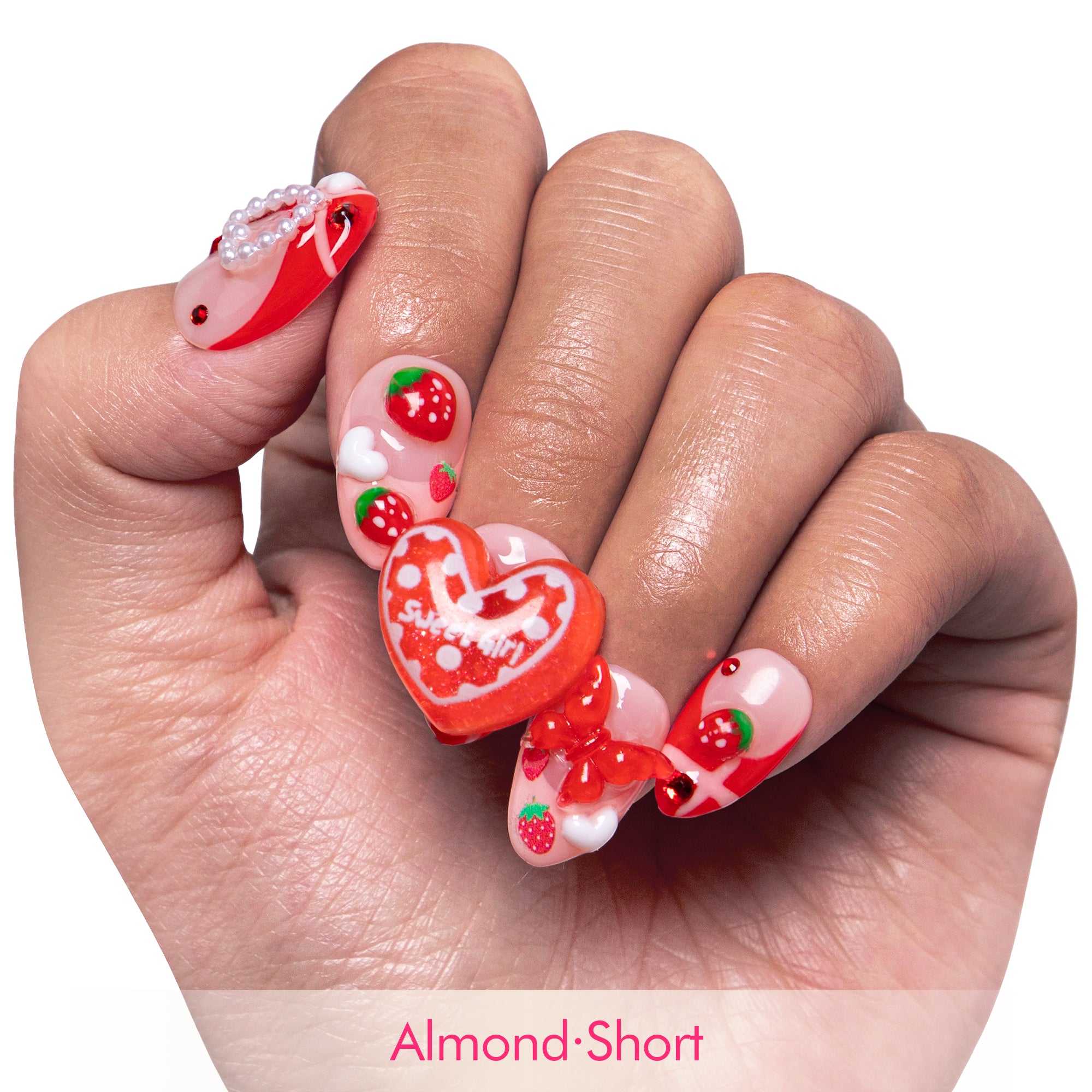 Dreamy Strawberry Garden Handmade Nails H256