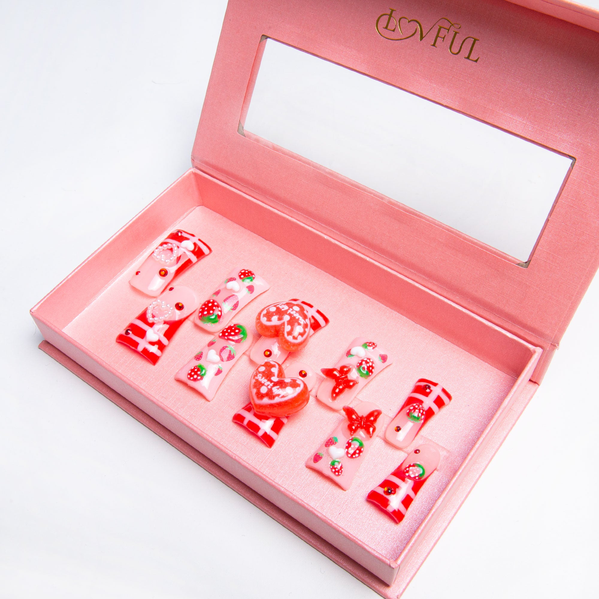 Dreamy Strawberry Garden Handmade Nails H256