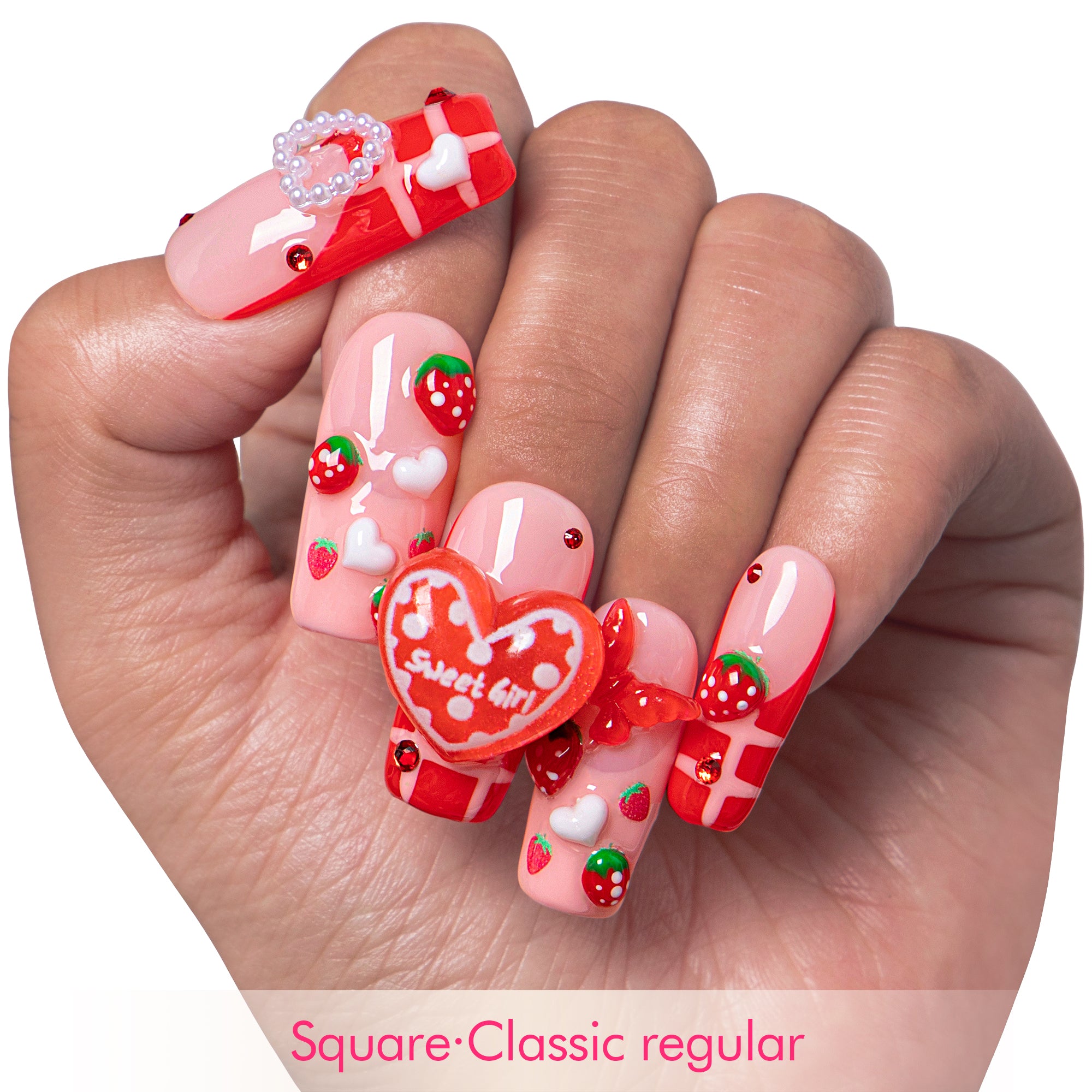 Dreamy Strawberry Garden Handmade Nails H256