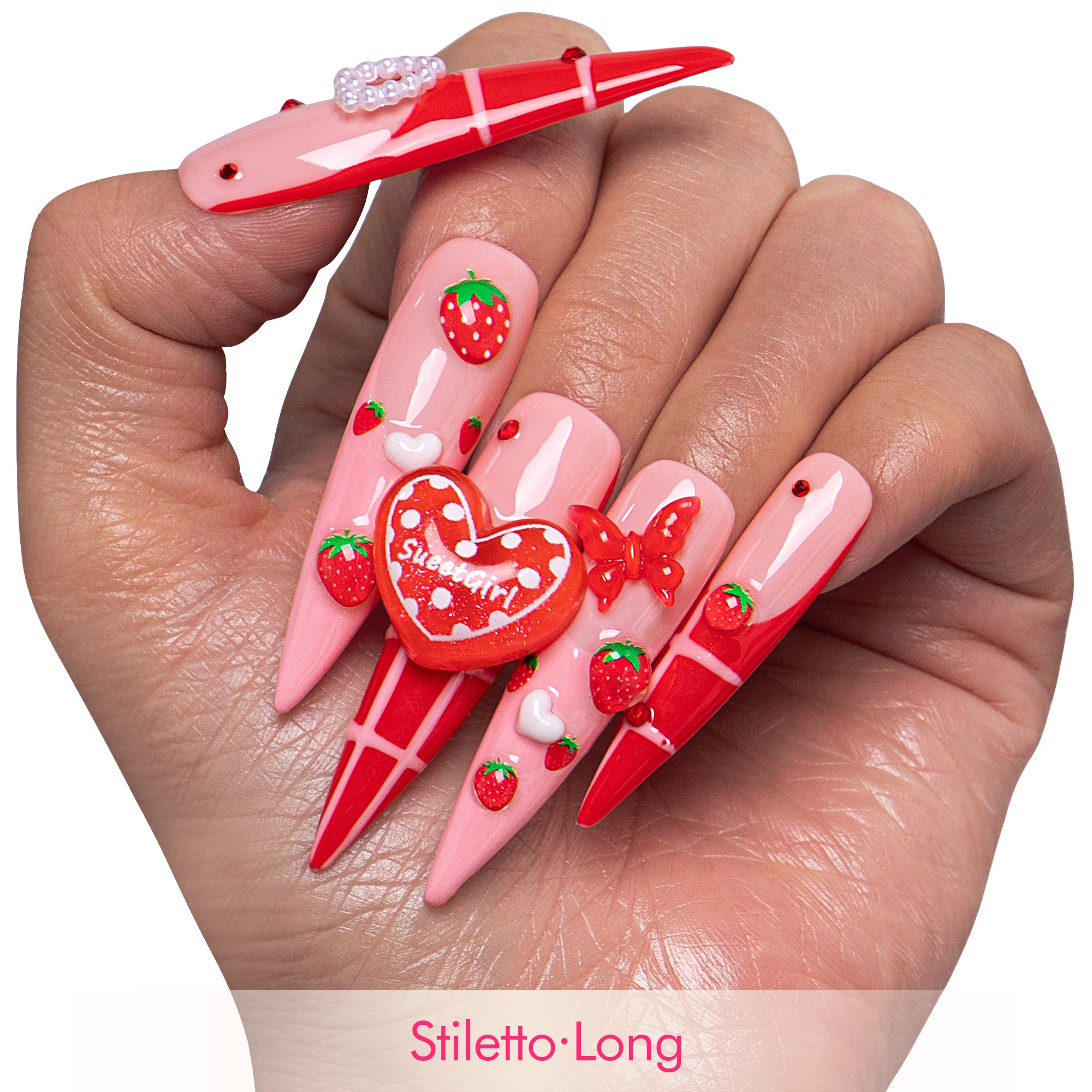 Dreamy Strawberry Garden Handmade Nails H256