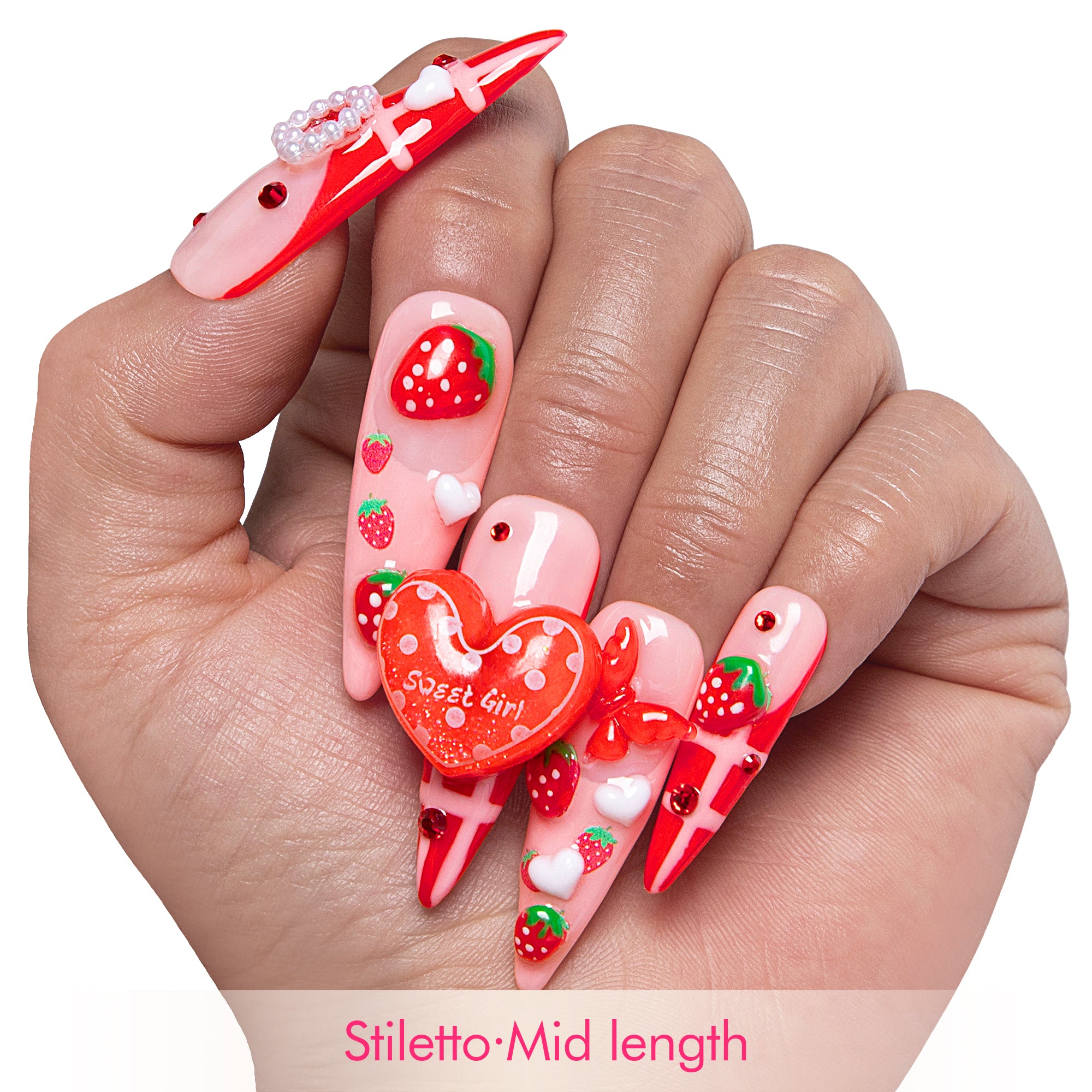 Dreamy Strawberry Garden Handmade Nails H256