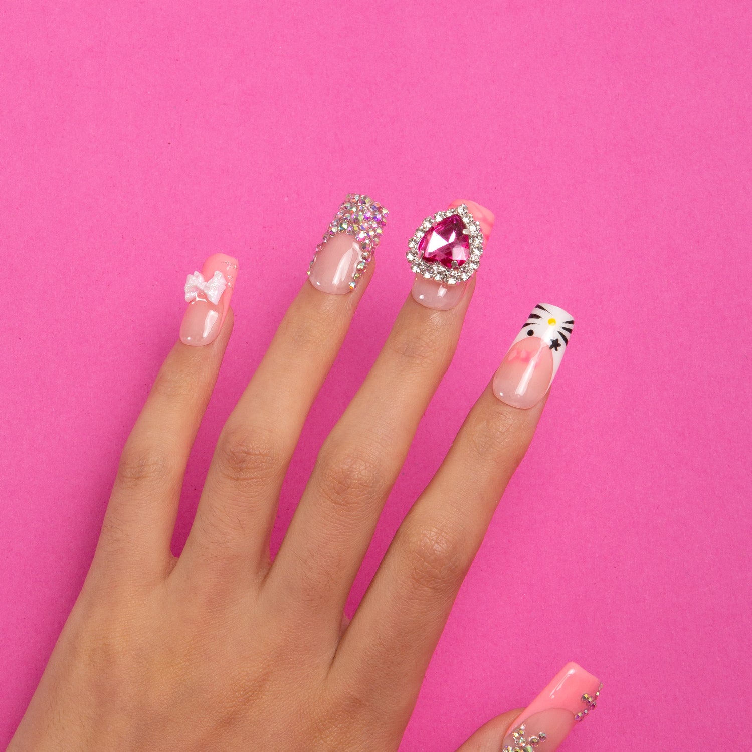 Rocking Kitty Handmade Square Nails H257 RTS