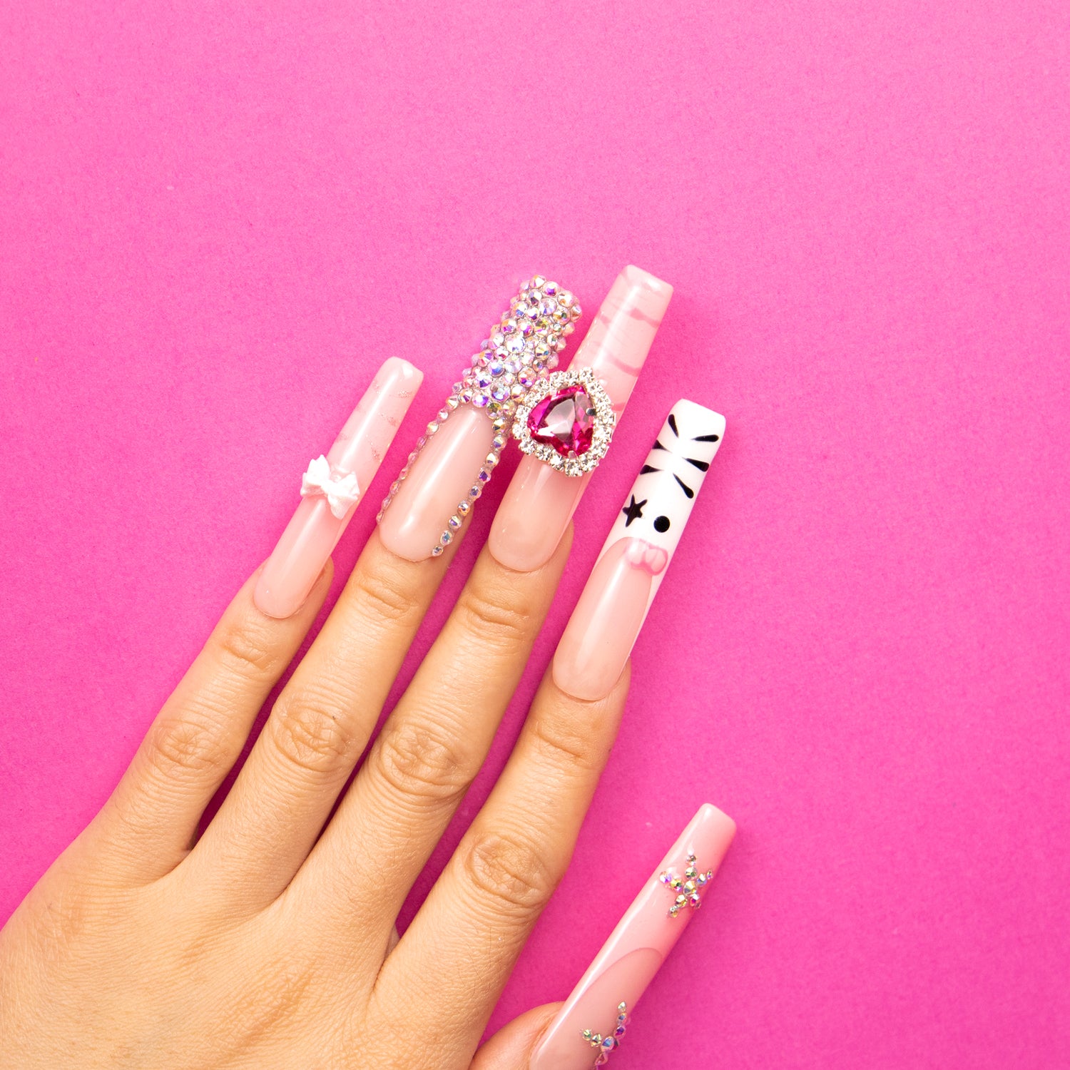 Rocking Kitty Handmade Square Nails H257