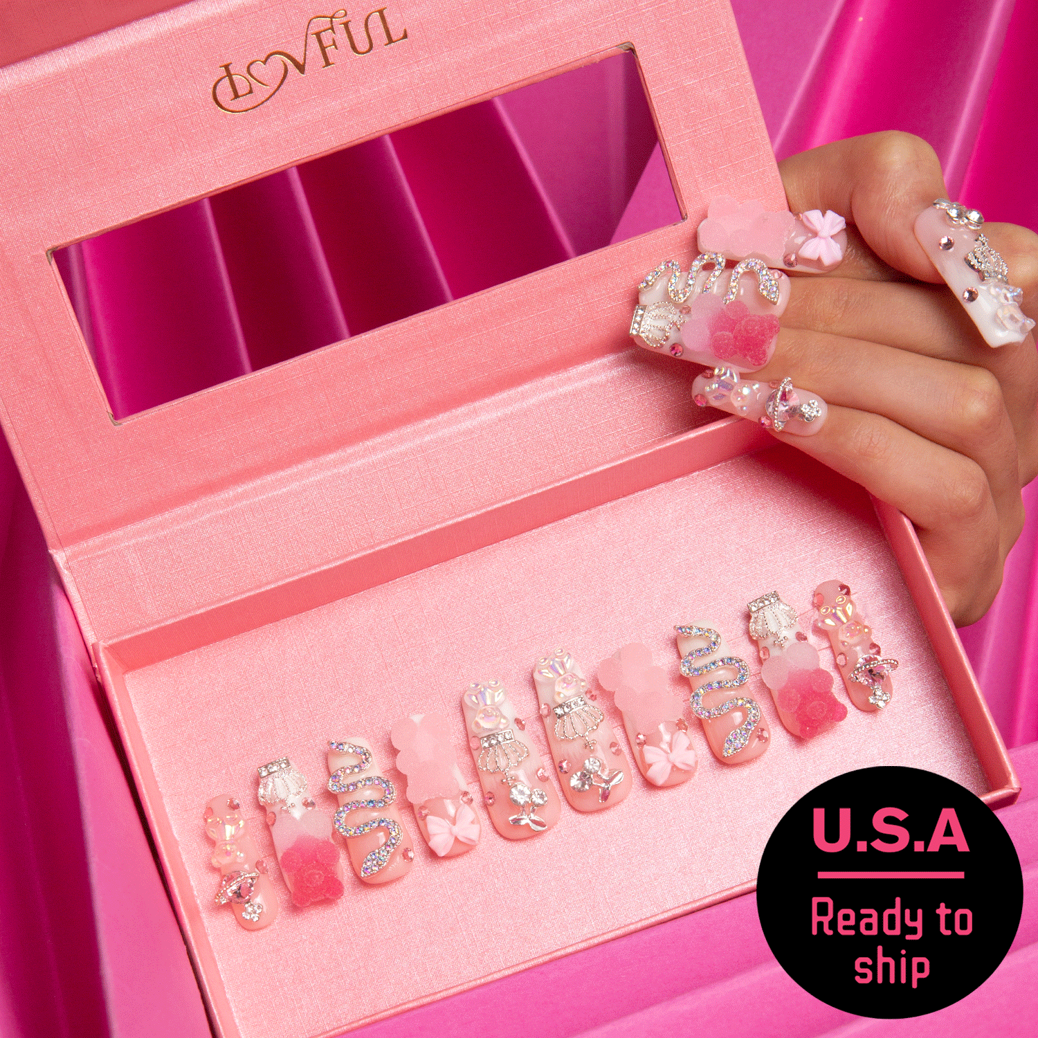 Gummy Bear Glam Handmade Coffin Nails H26 RTS