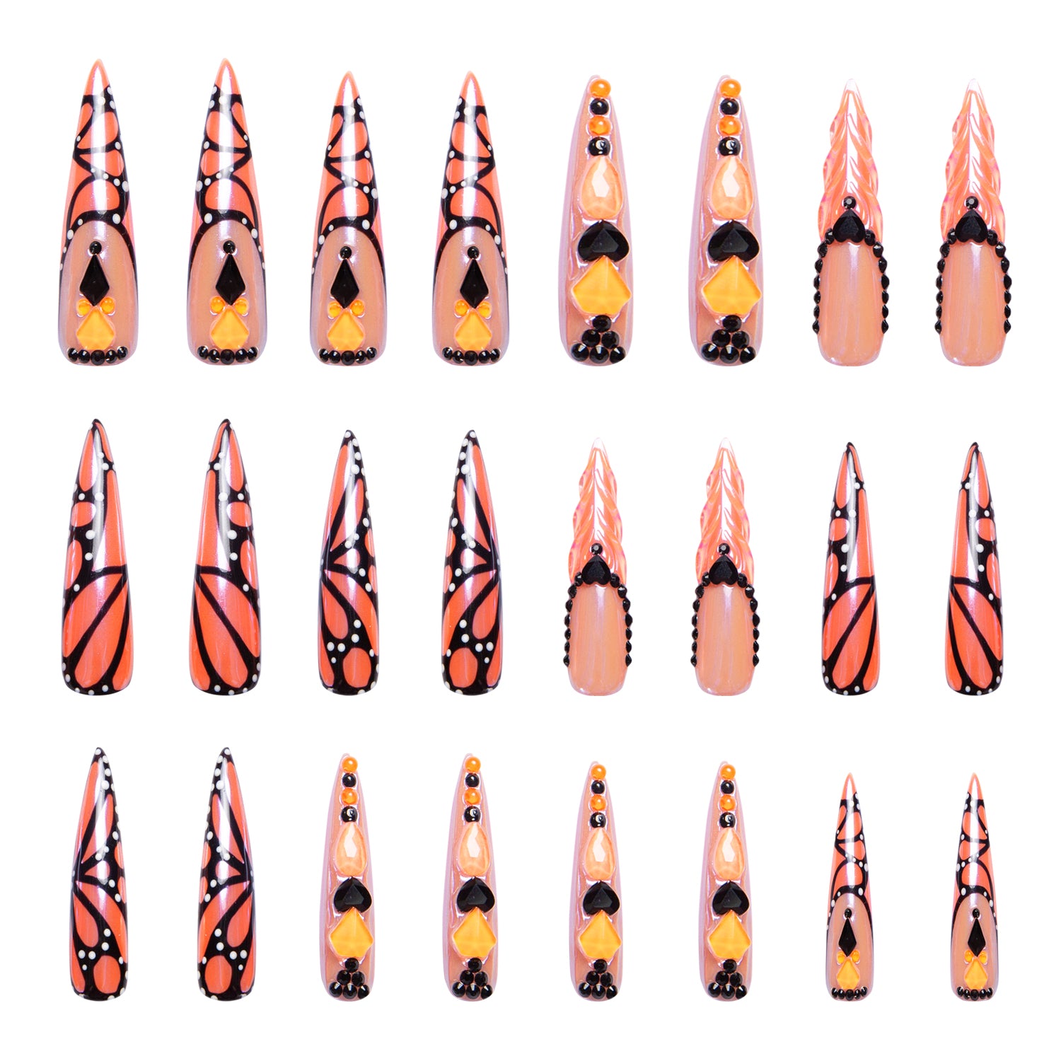 Orange Melody Handmade Nails 24pcs H263