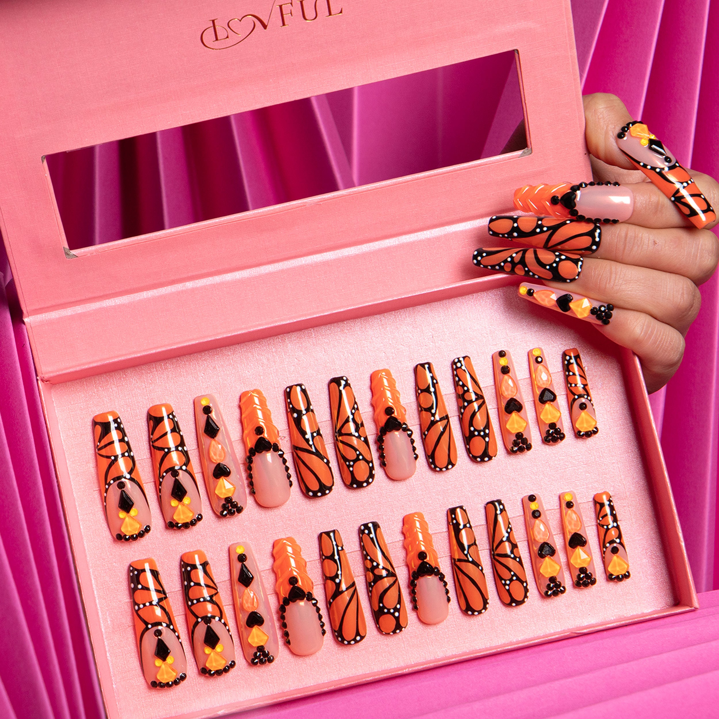 Orange Melody Handmade Nails 24pcs H263