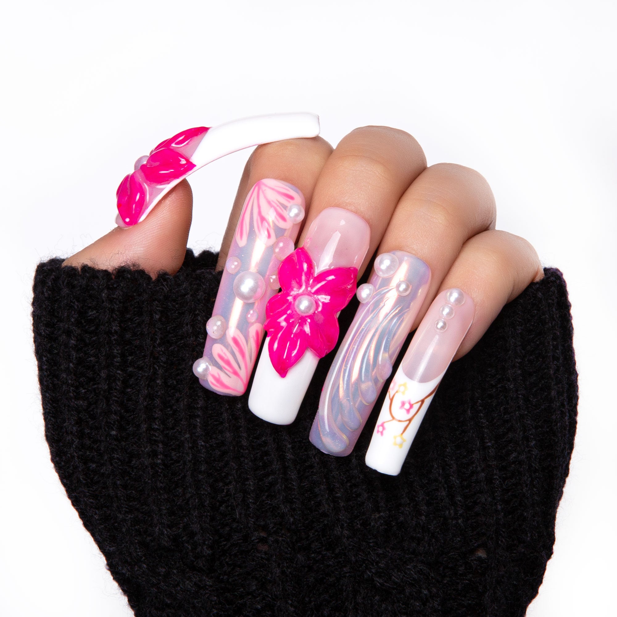 Hawaiian Orchid Handmade Nails H264