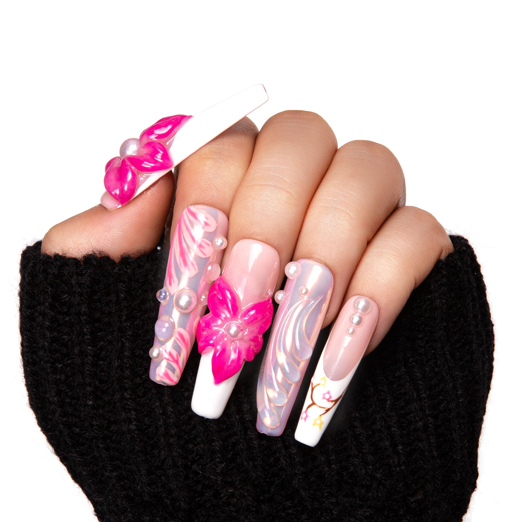 Hawaiian Orchid Handmade Nails H264