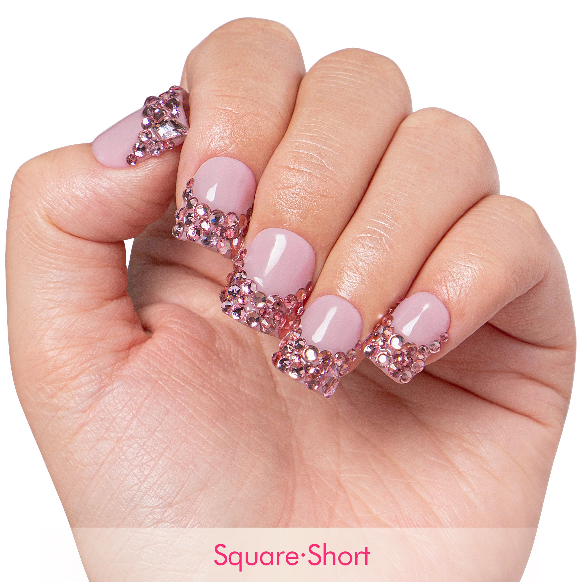 Pink French Tip Rhinestone Handmade Nails H27
