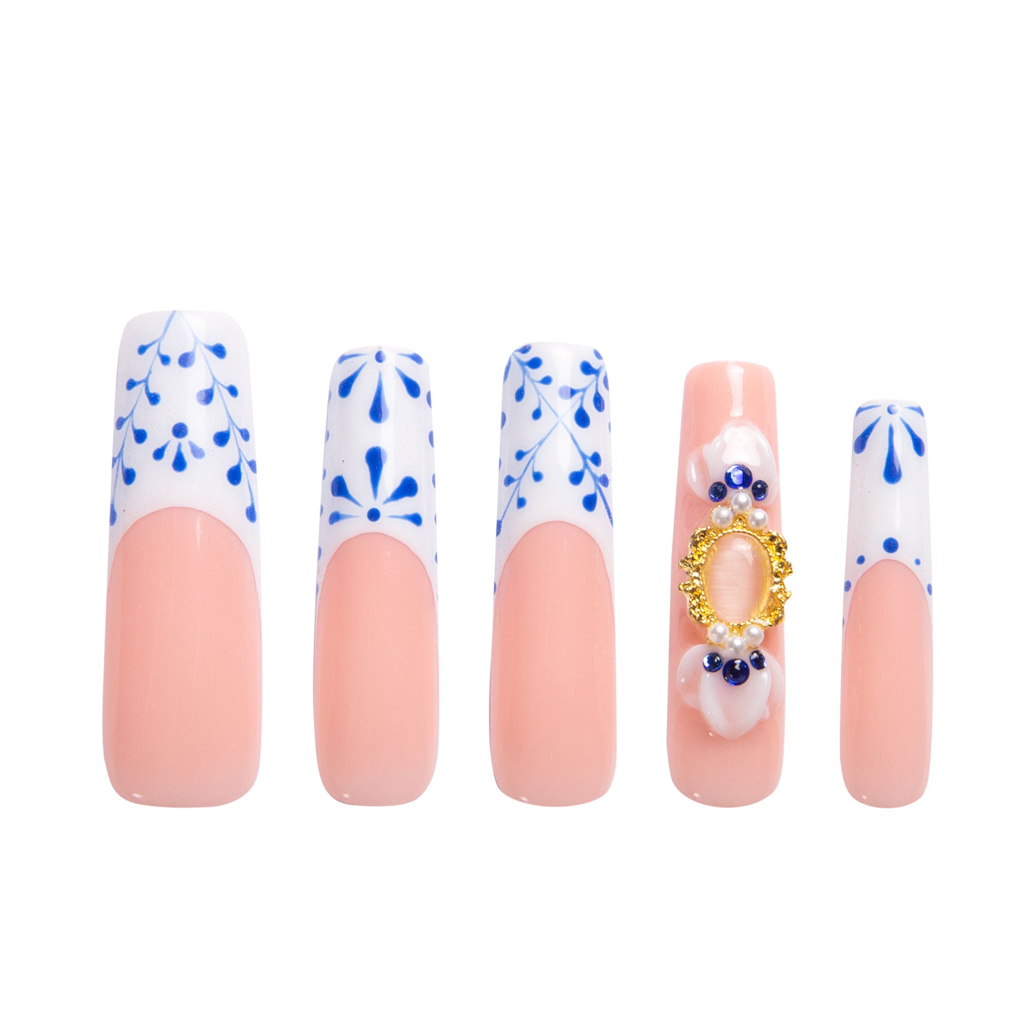 Porcelain Blue Handmade Nails H273