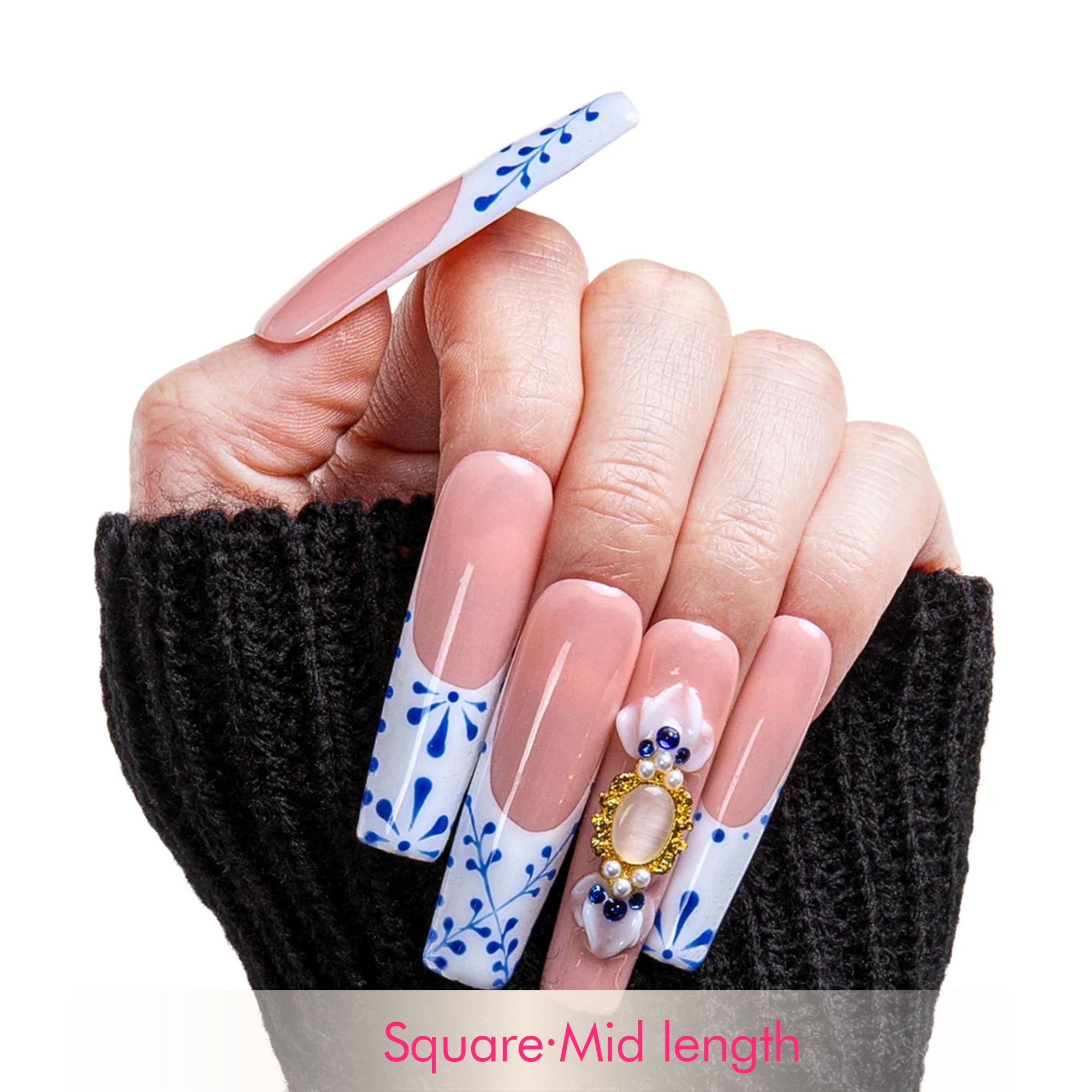 Porcelain Blue Handmade Nails H273