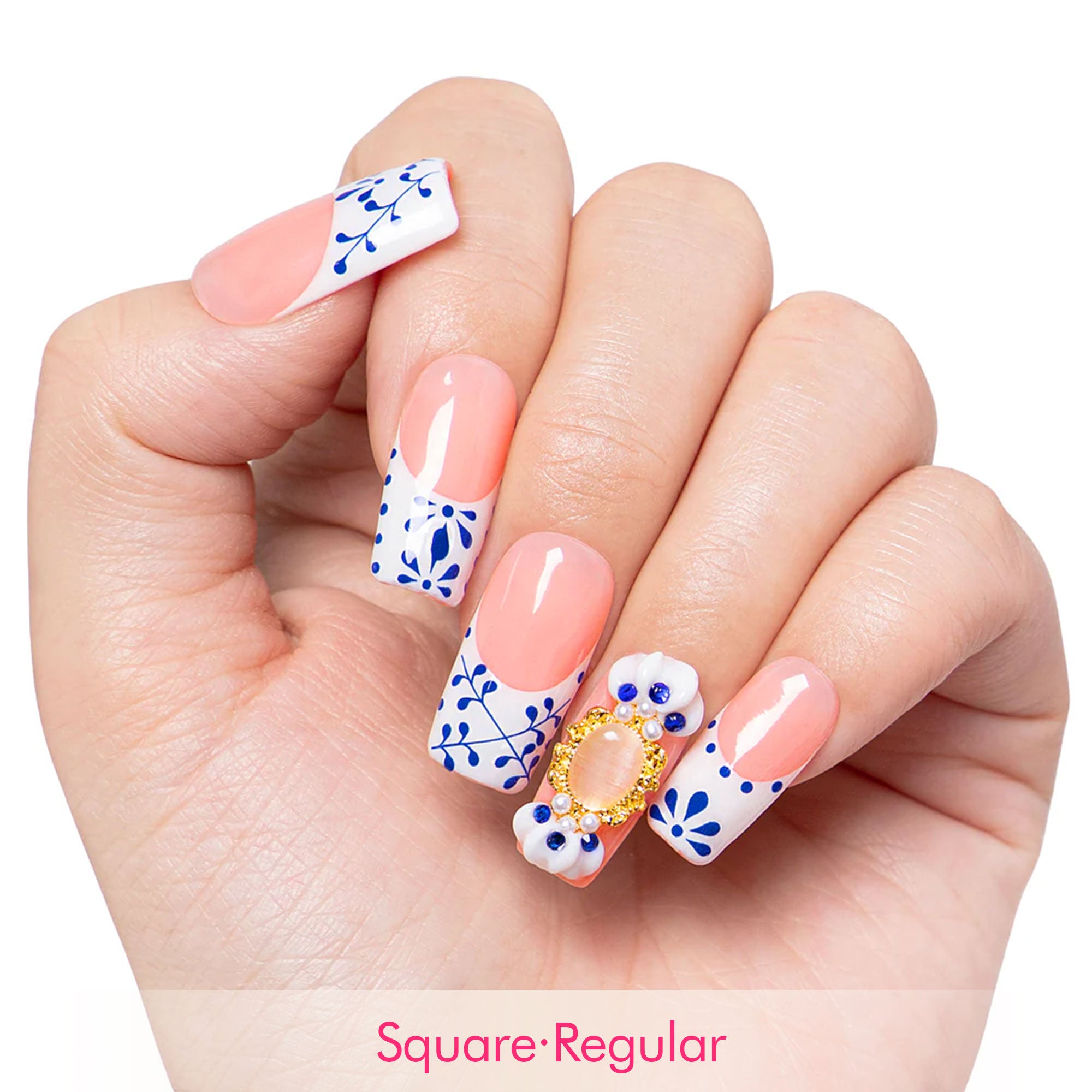 Porcelain Blue Handmade Nails H273