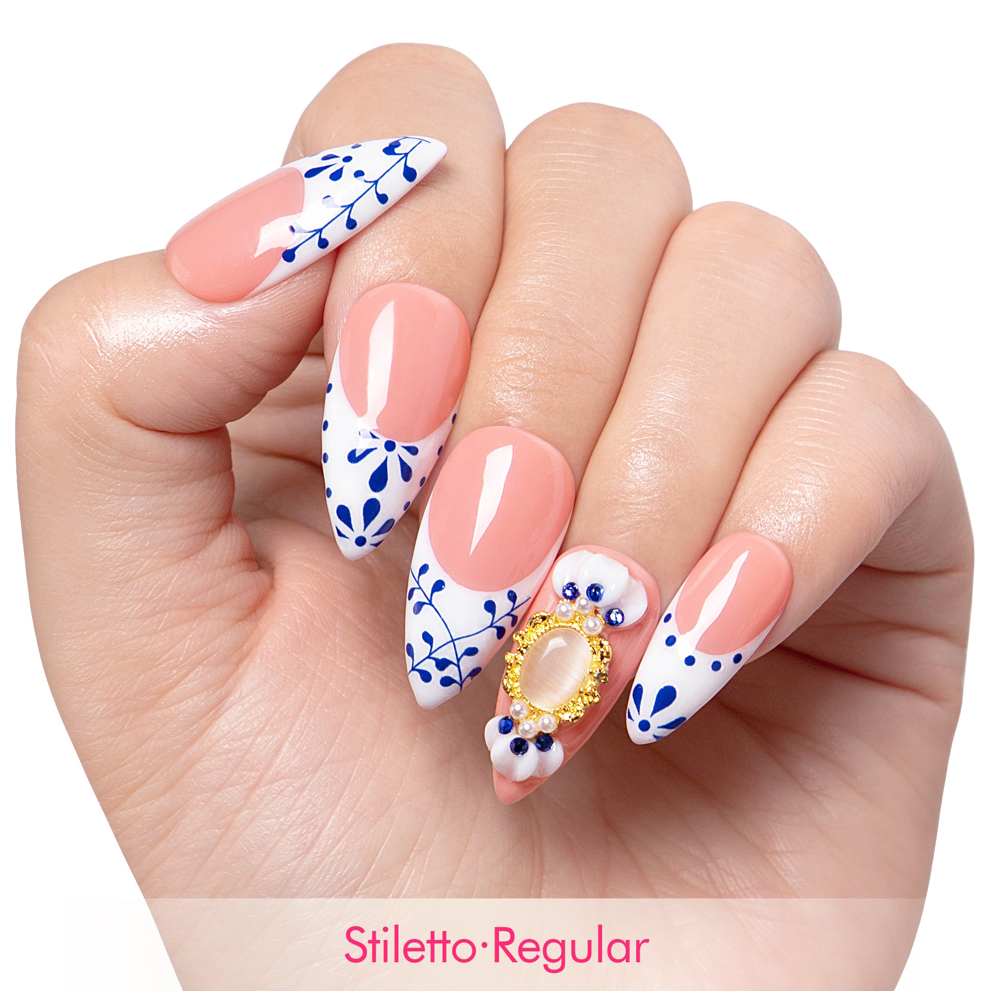 Porcelain Blue Handmade Nails H273