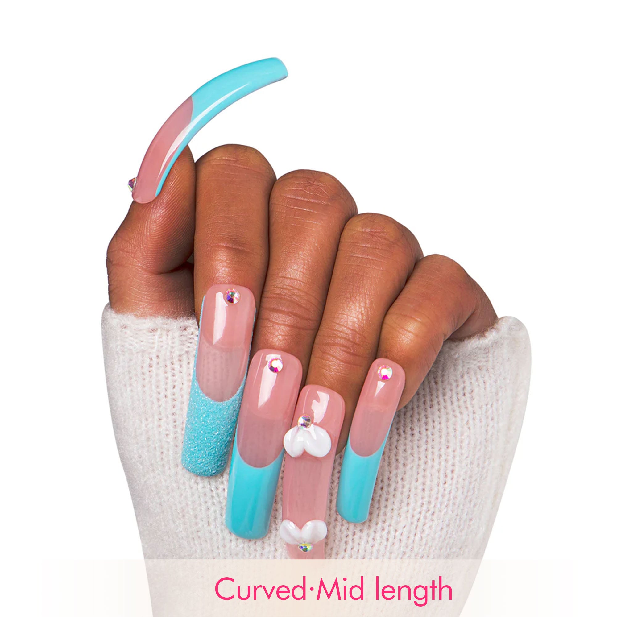 Ocean Kissed Blue French Tip Handmade Nails H274