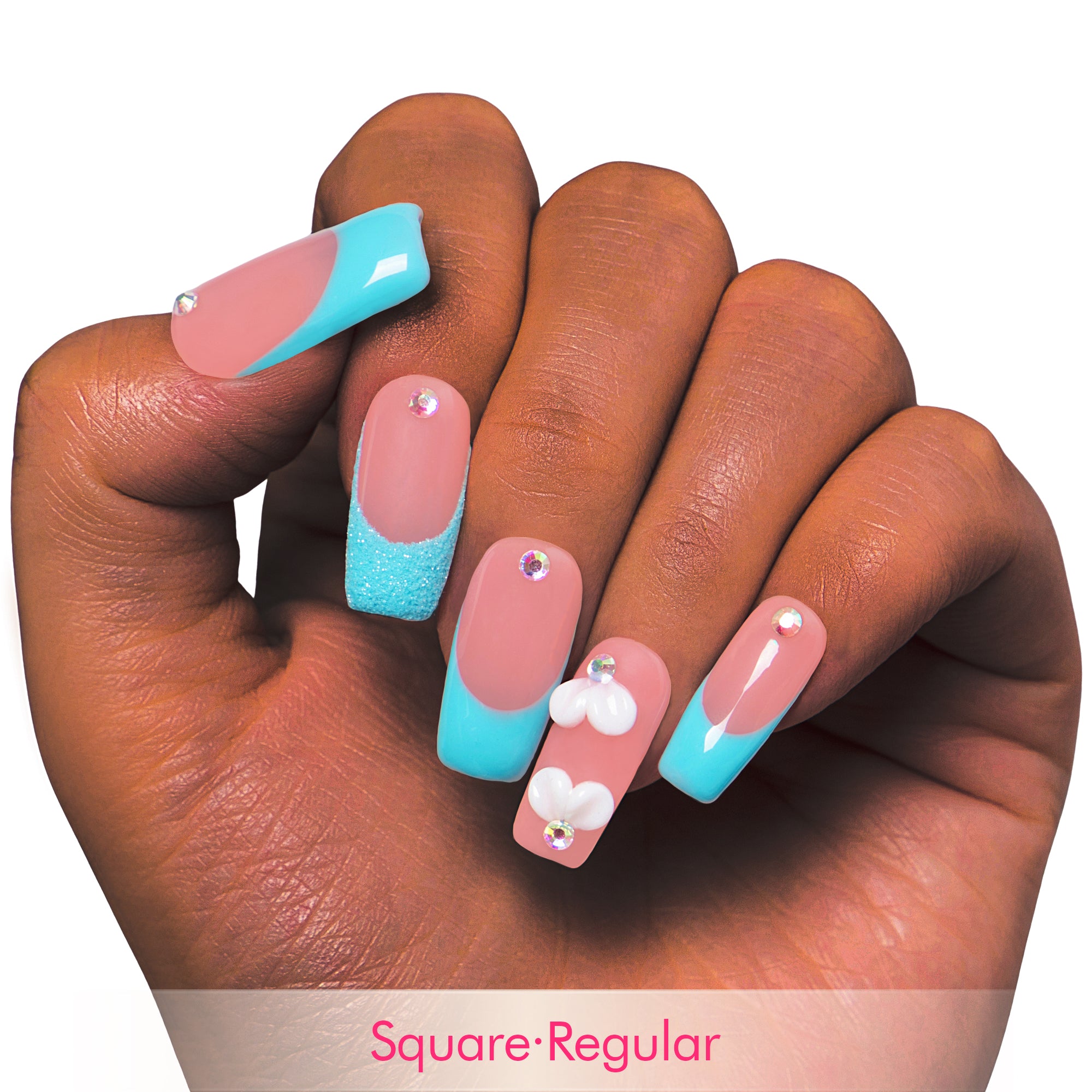 Ocean Kissed Blue French Tip Handmade Nails H274