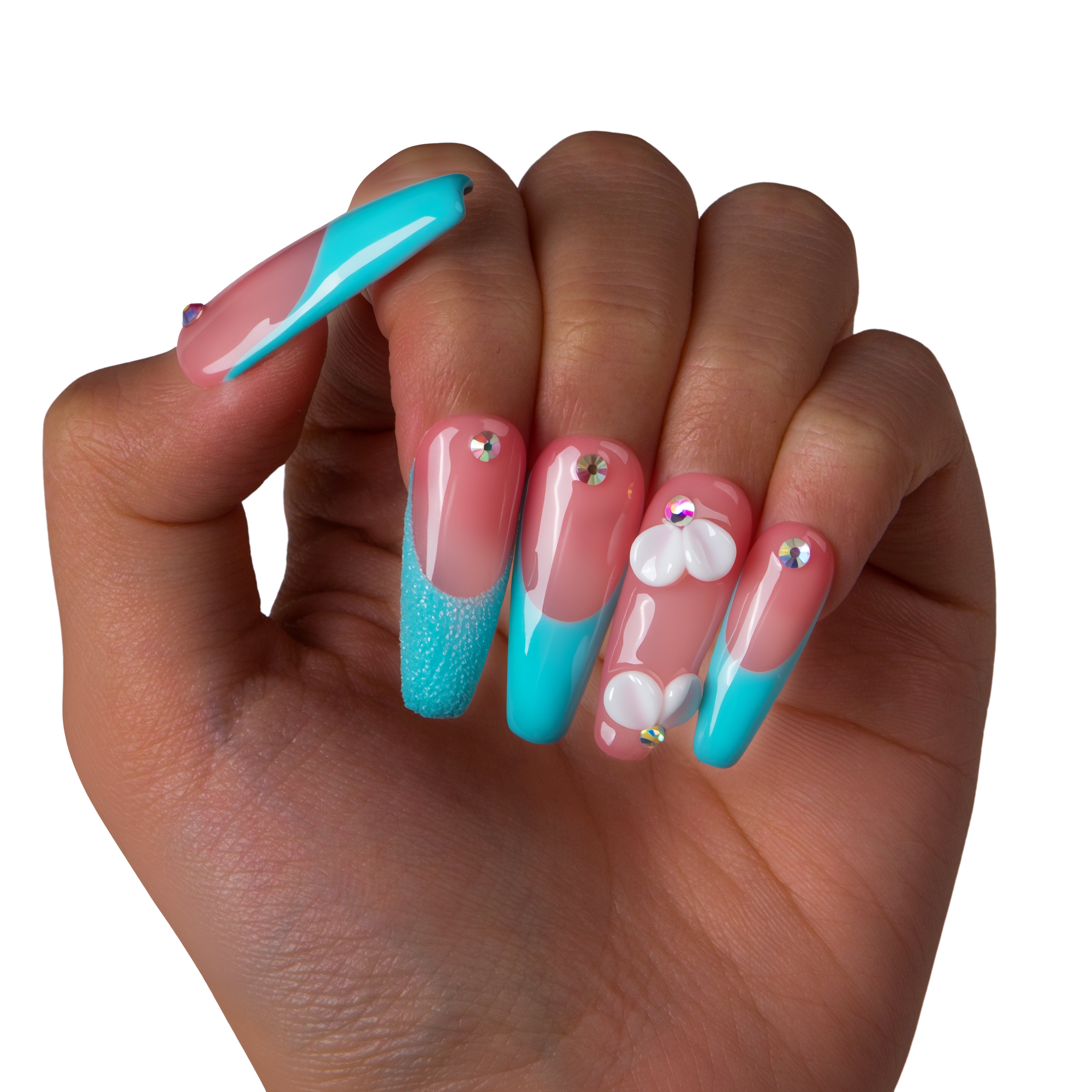 Ocean Kissed Blue French Tip Handmade Nails H274