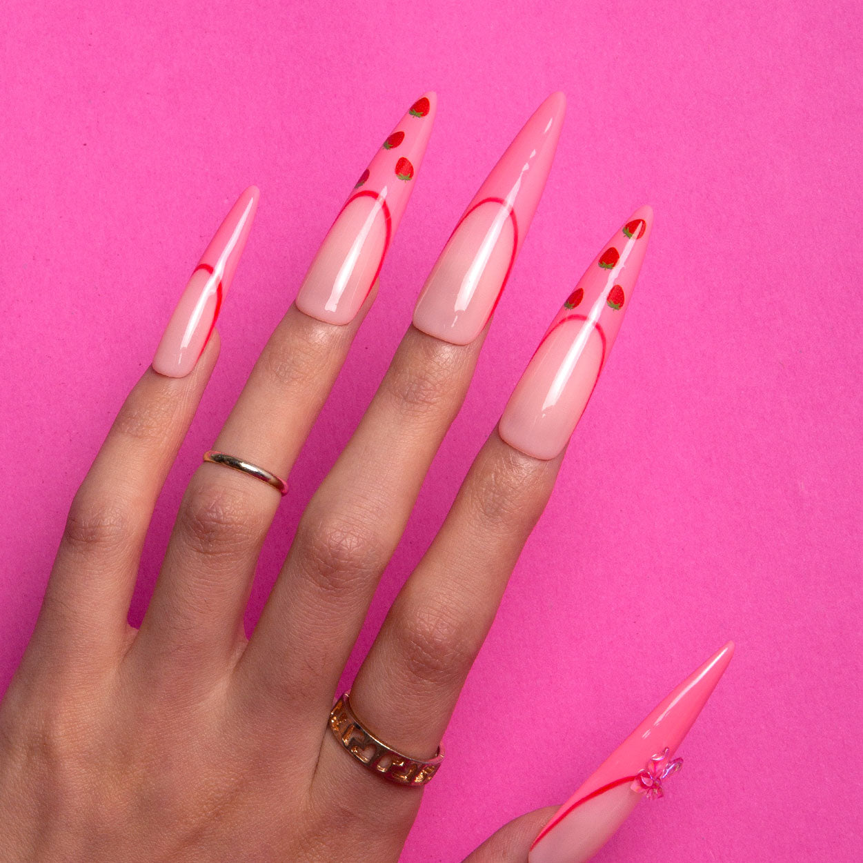 Strawberry Dream Handmade Stiletto Nails H278