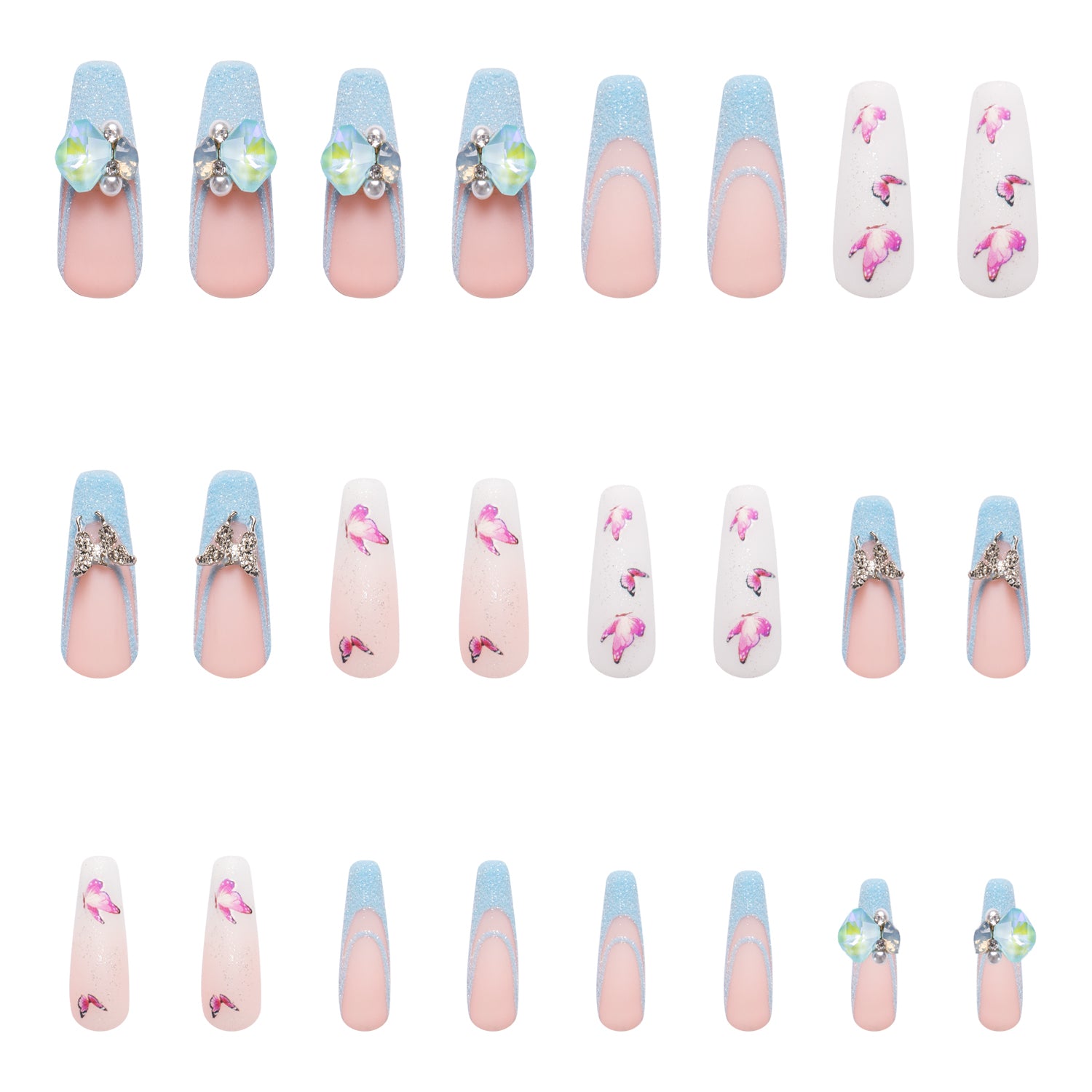 Sky Dance French Tip Handmade Nails 24pcs H282