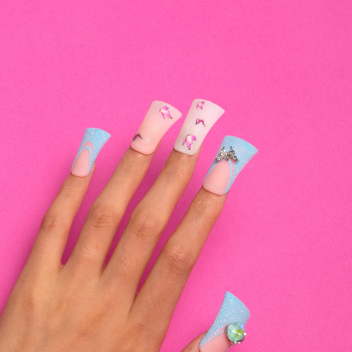 Sky Dance French Tip Handmade Duck Nails H282