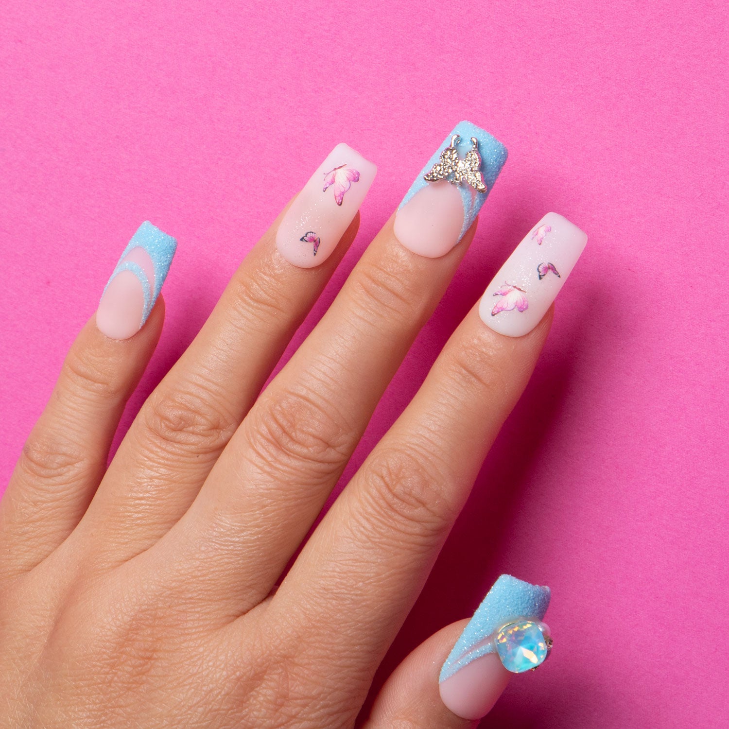 Sky Dance French Tip Handmade Square Nails H282