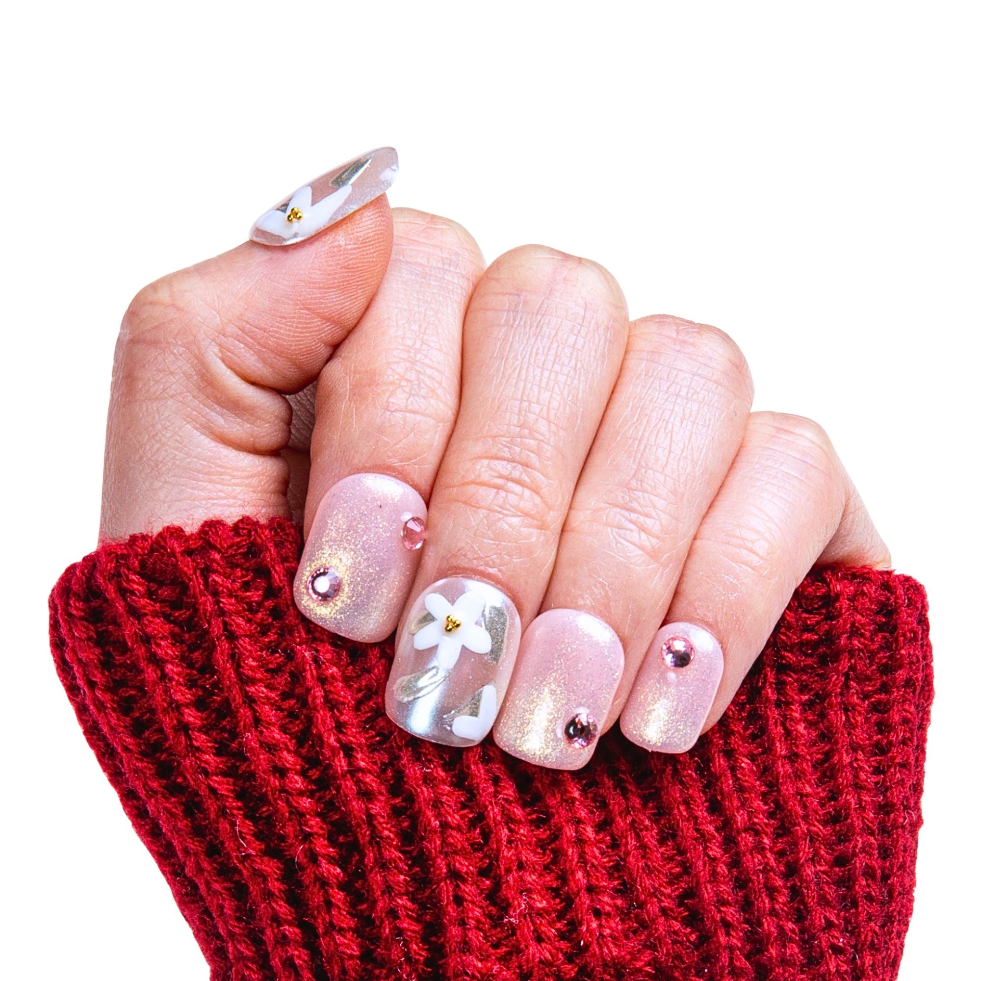 Flower in Snow Handmade Nails H284