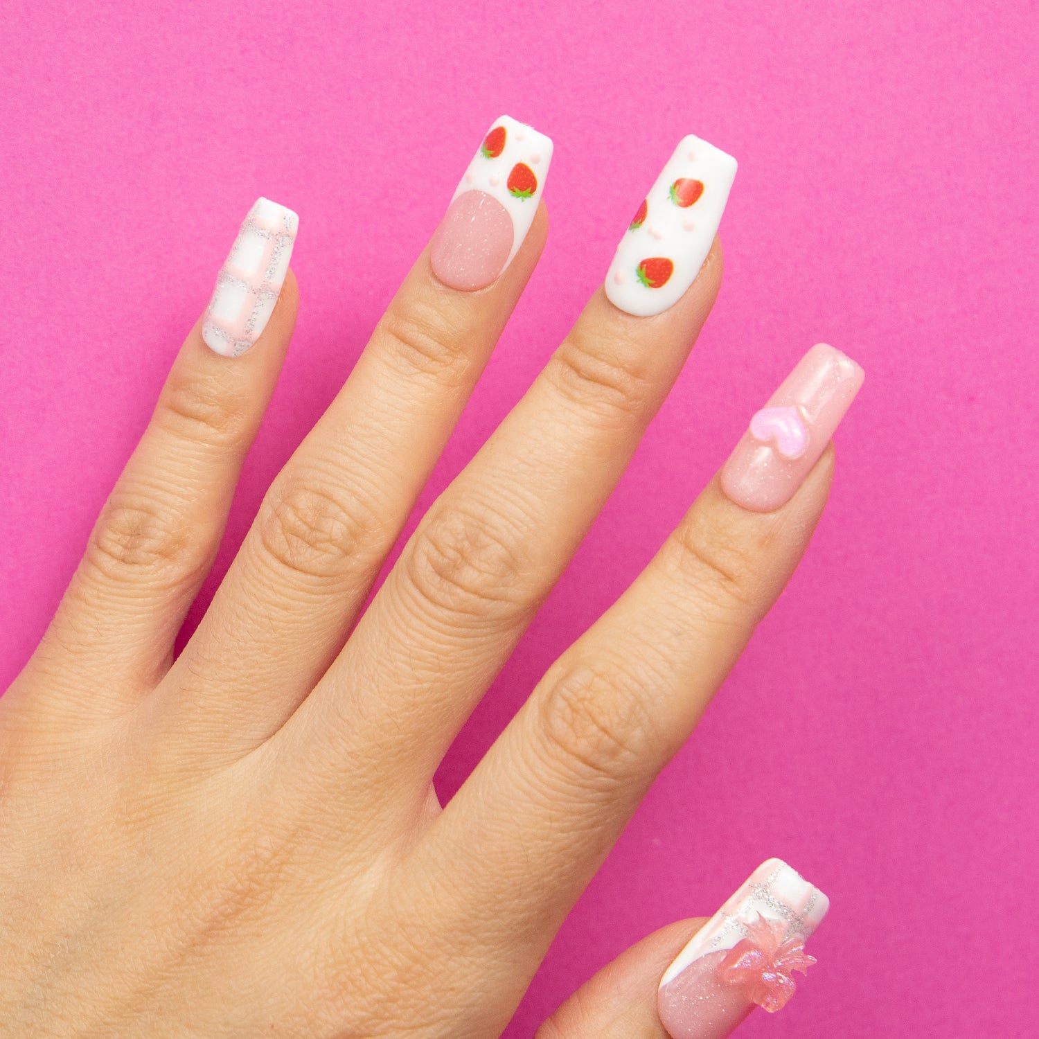 Strawberry Mousse Handmade Square Nails H286