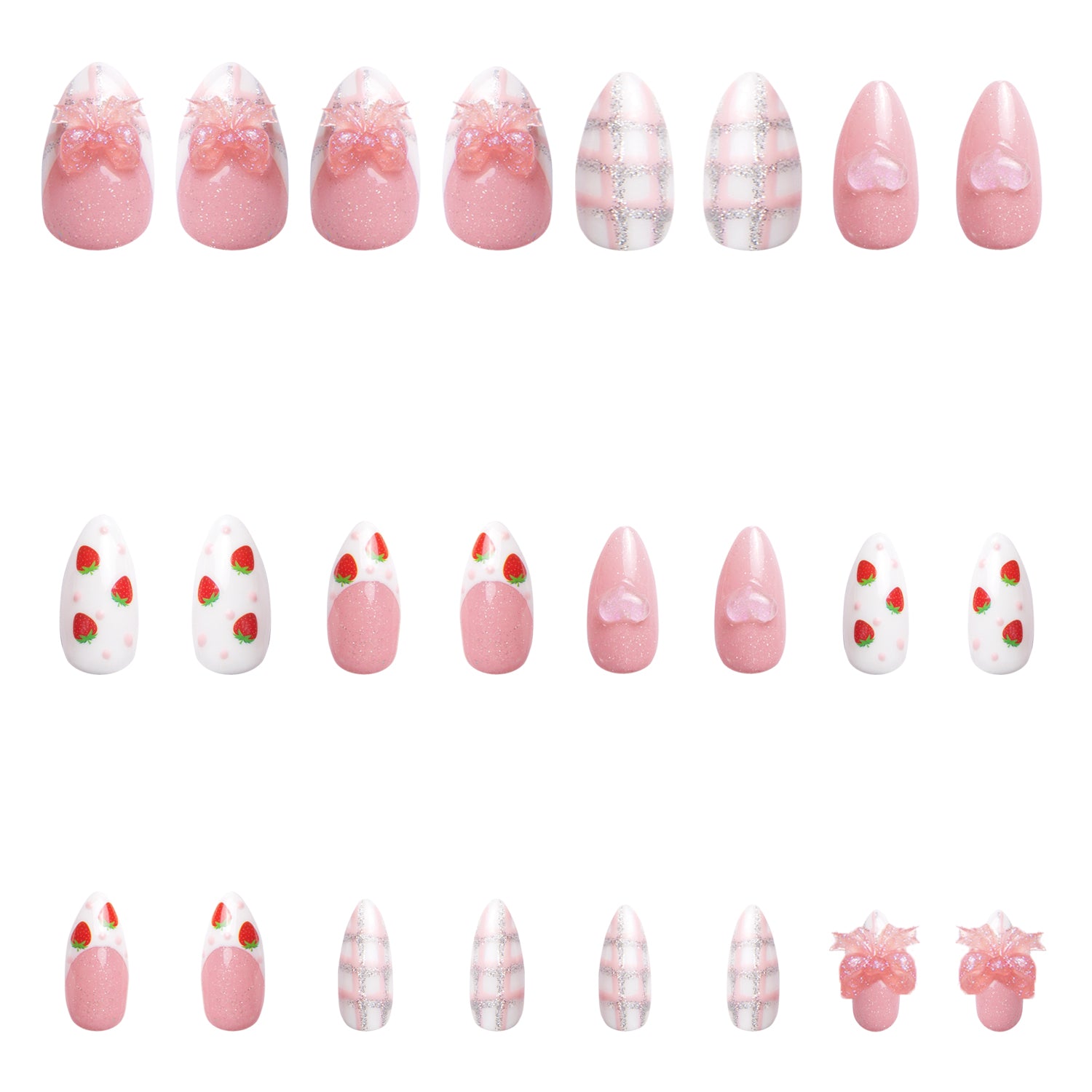 Strawberry Mousse Handmade Nails 24pcs H286