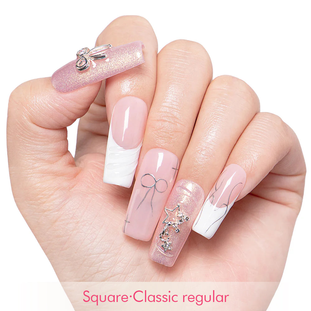 Dazzling Star French Tip Handmade Nails H294