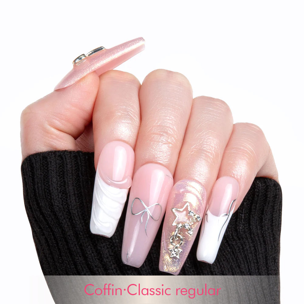 Dazzling Star French Tip Handmade Nails H294