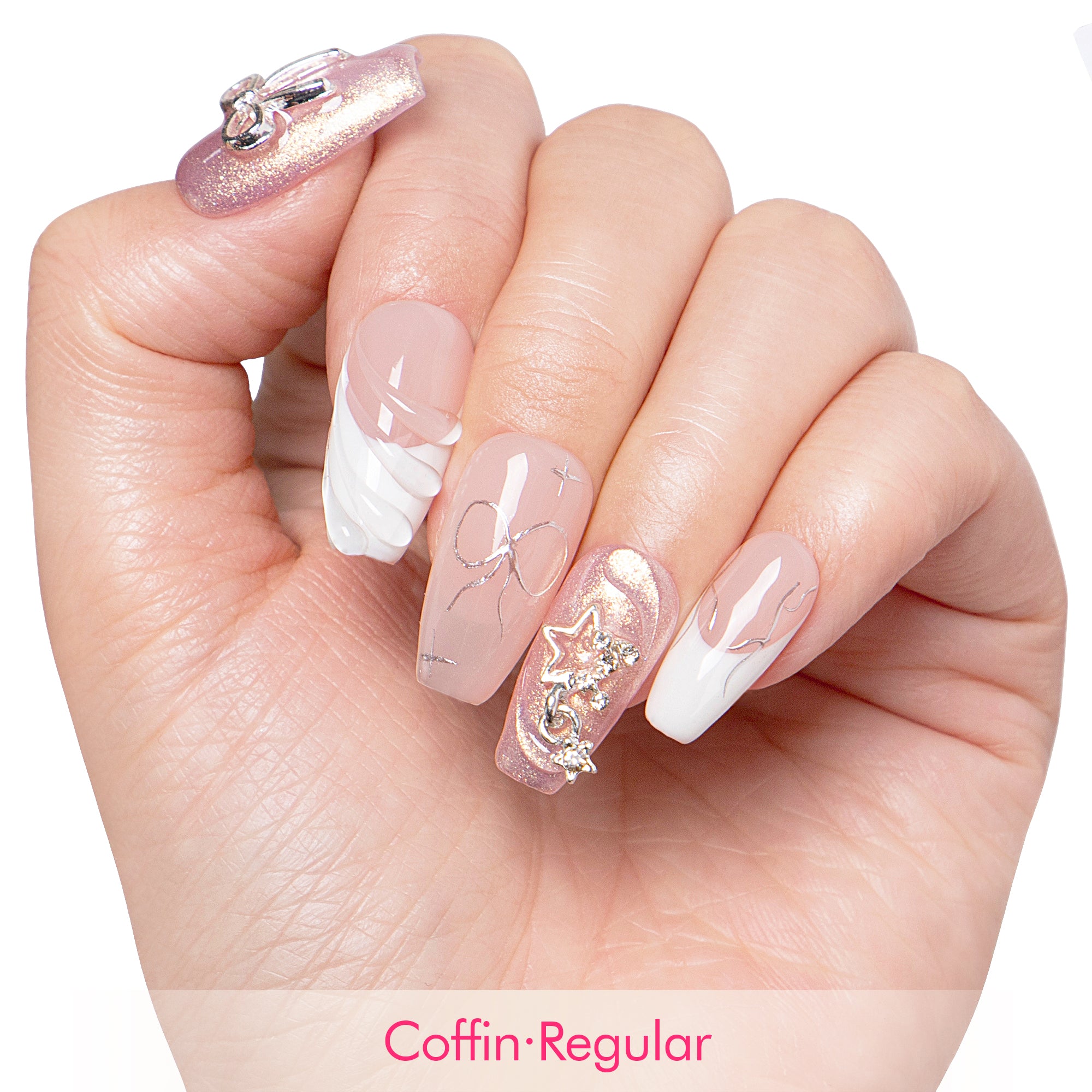 Dazzling Star French Tip Handmade Nails H294