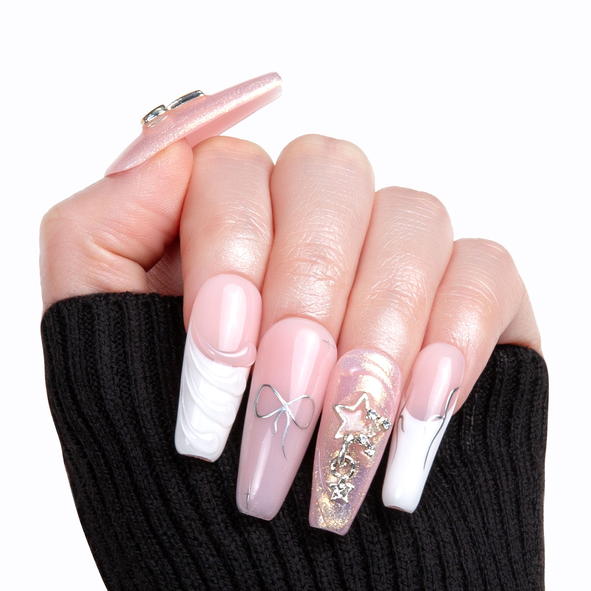 Dazzling Star French Tip Handmade Nails H294